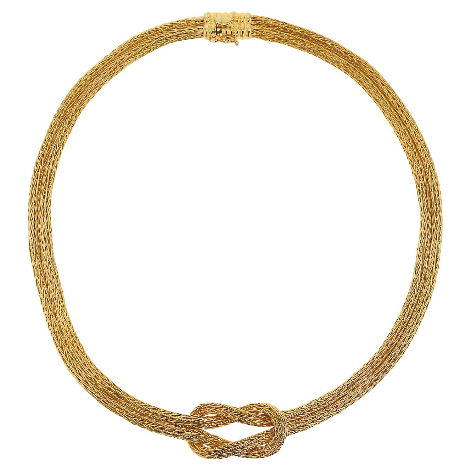 Estate 18k Gold Byzantine Etruscan Hercules Knot Heavy Rope Necklace For Sale