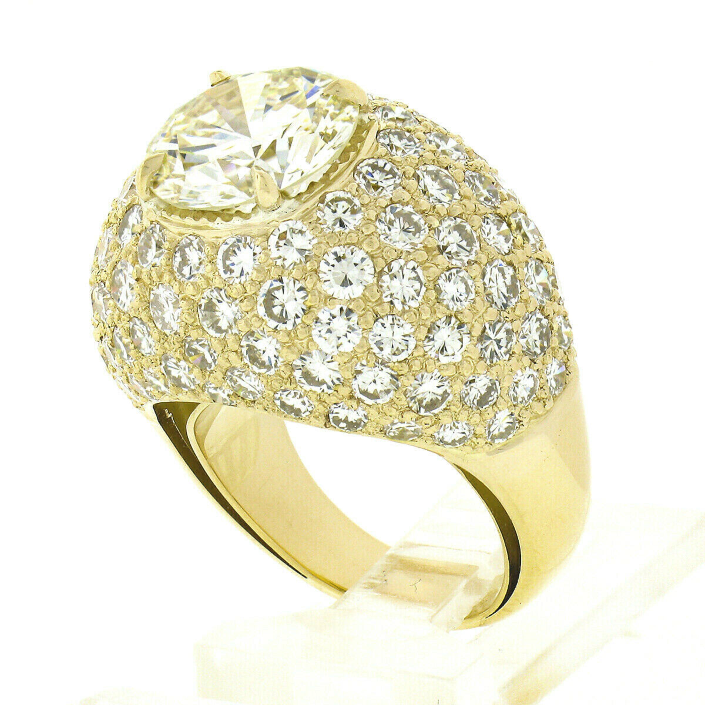 Estate 18k Gold GIA 3.55ct Round Brilliant Diamond Engagement Bombe Dome Ring In Good Condition In Montclair, NJ