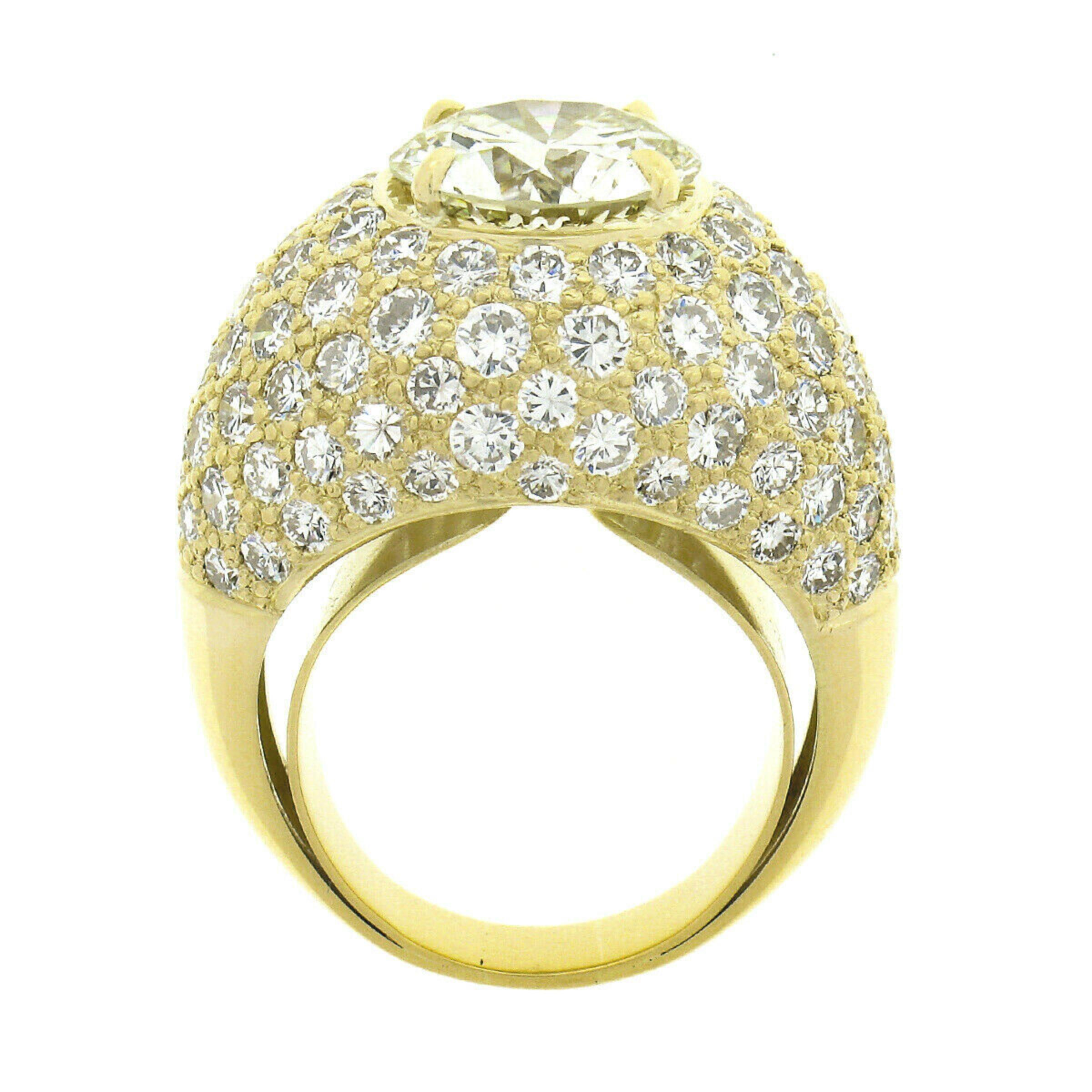 Women's Estate 18k Gold GIA 3.55ct Round Brilliant Diamond Engagement Bombe Dome Ring