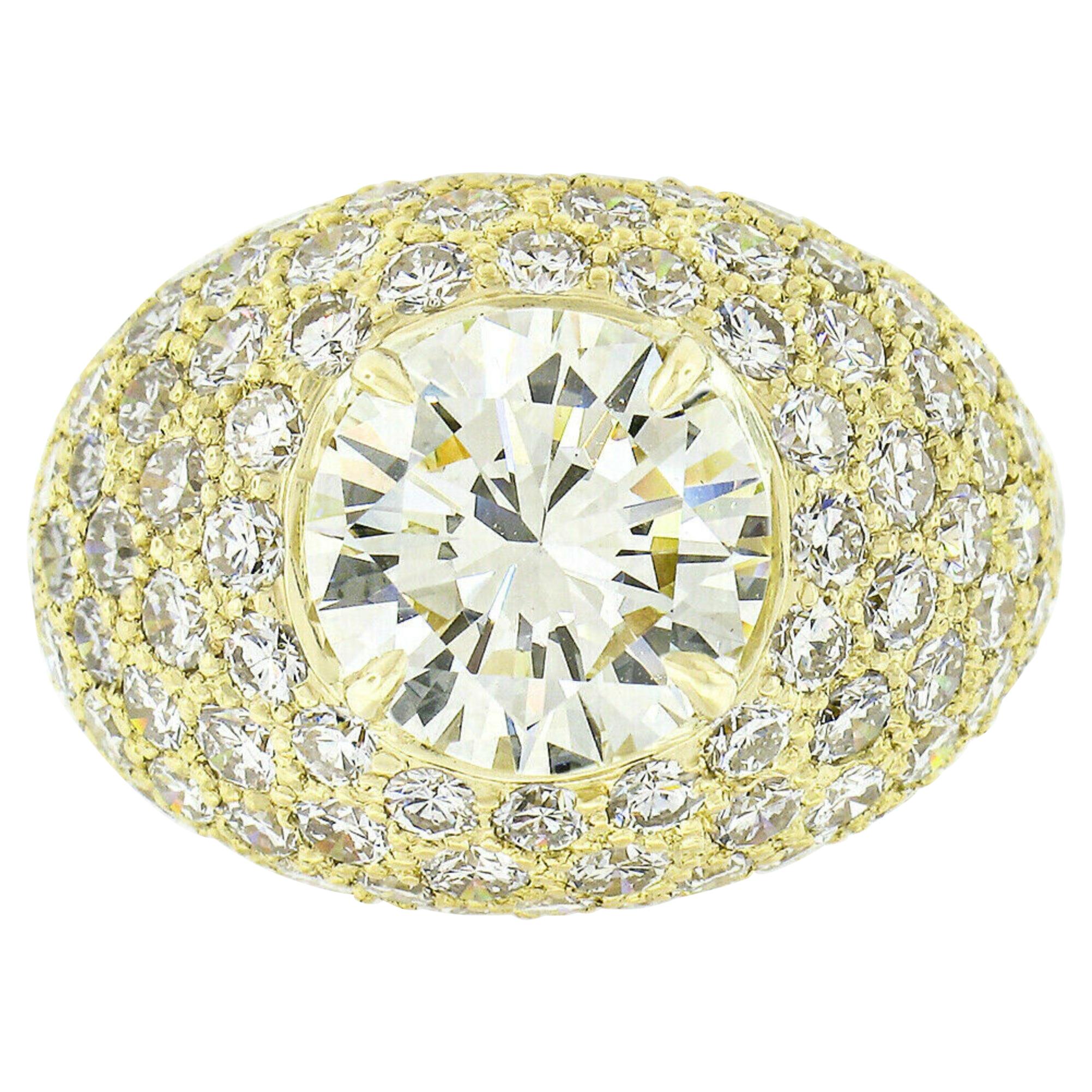 Estate 18k Gold GIA 3.55ct Round Brilliant Diamond Engagement Bombe Dome Ring
