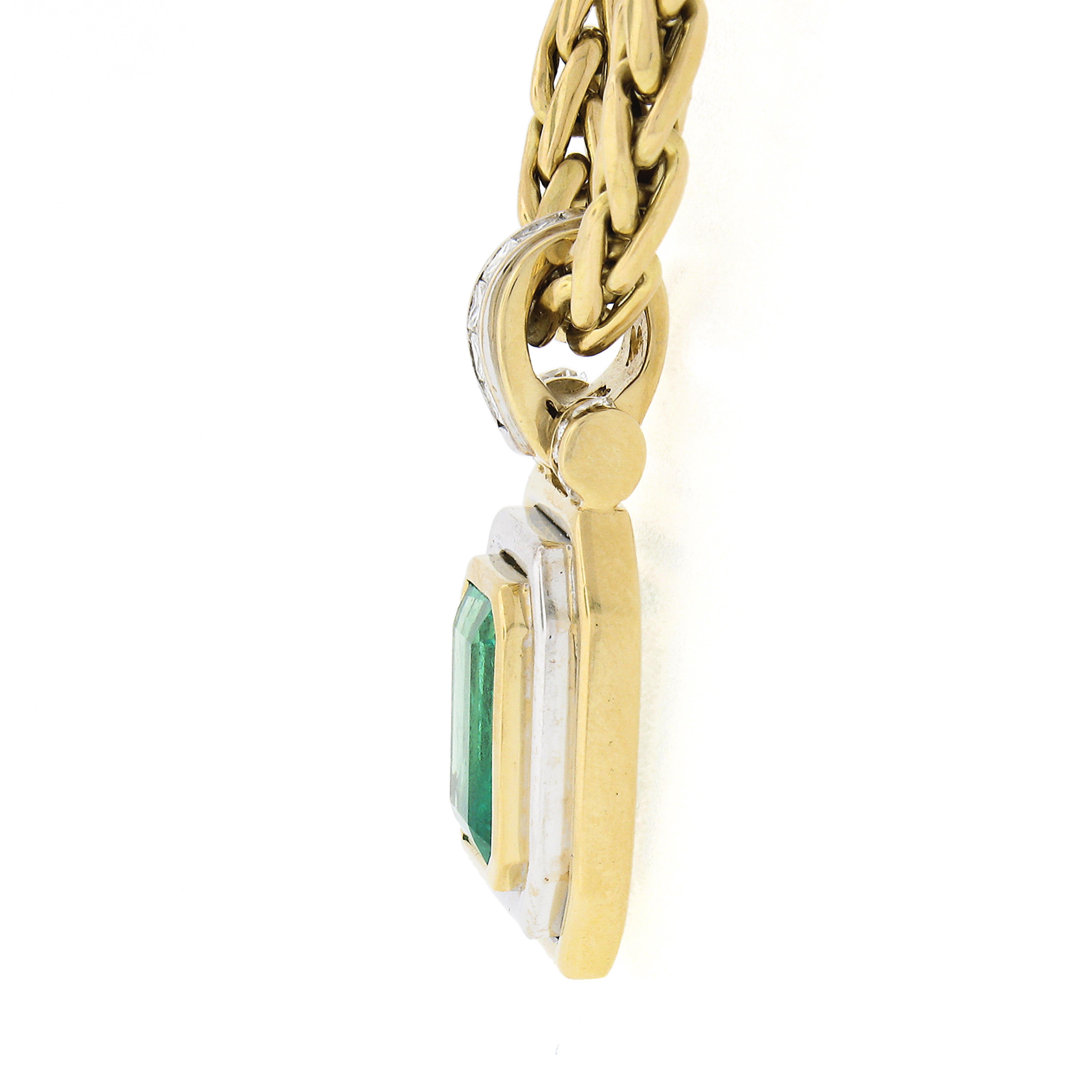 Nachlass 18k Gold GIA kolumbianische Smaragd-Diamant-Anhänger Weizen Gliederkette Halskette Damen
