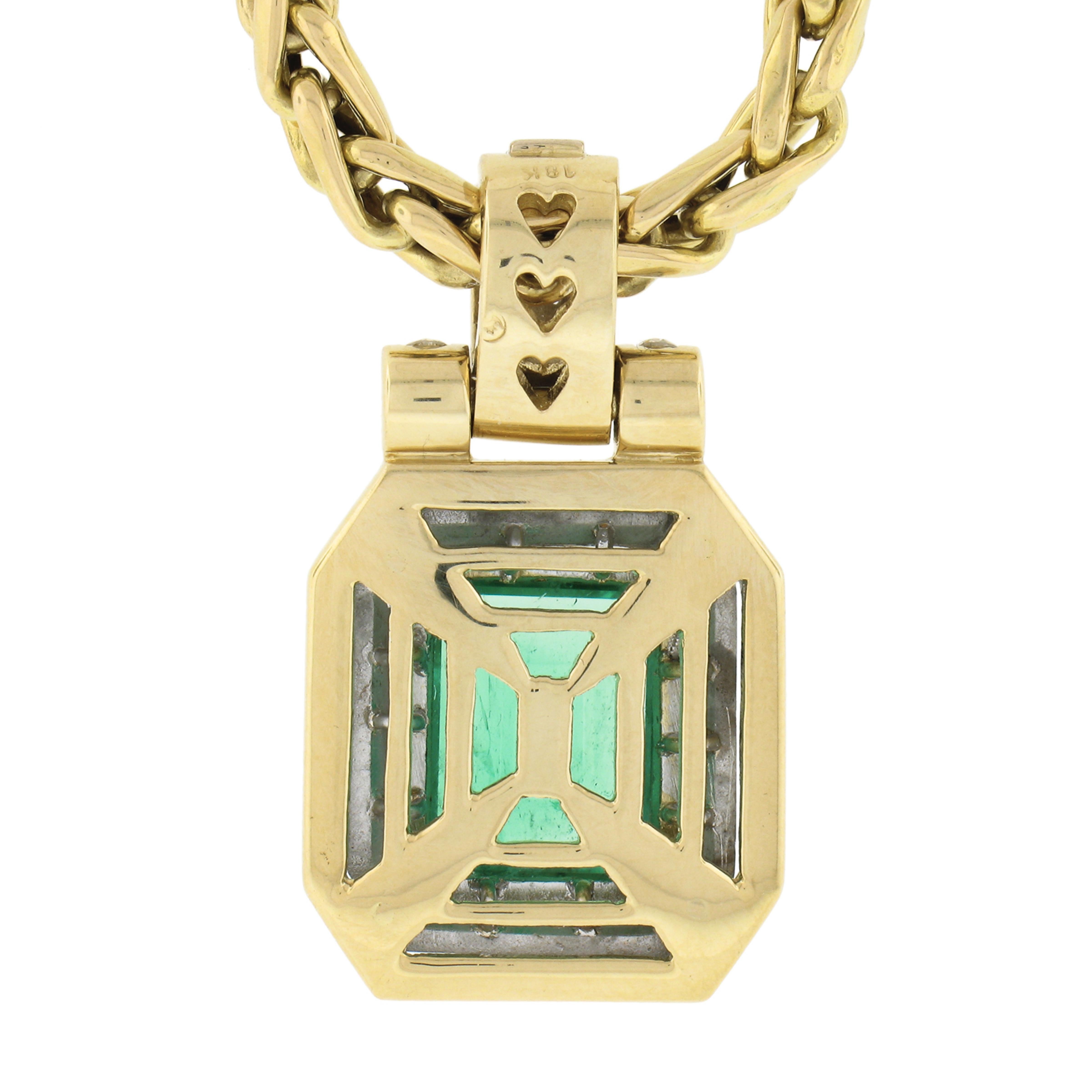 Nachlass 18k Gold GIA kolumbianische Smaragd-Diamant-Anhänger Weizen Gliederkette Halskette 1