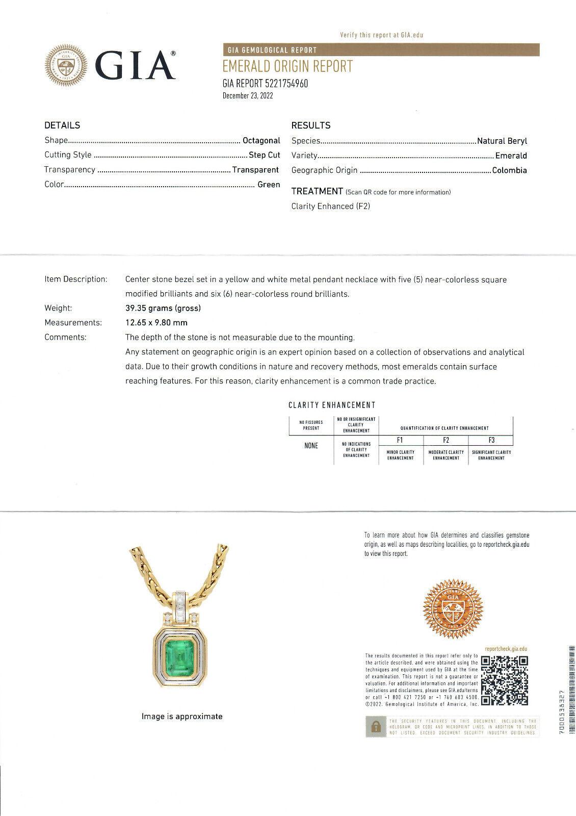 Nachlass 18k Gold GIA kolumbianische Smaragd-Diamant-Anhänger Weizen Gliederkette Halskette 4