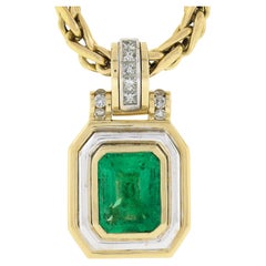 Collana Estate in oro 18k GIA con diamante smeraldo colombiano e ciondolo a catena A Link