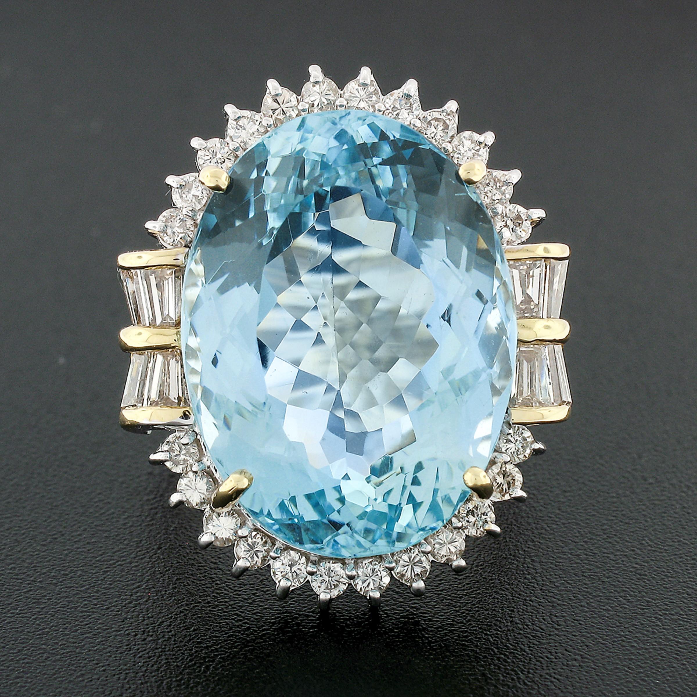 -- Item Details --

Material: 	Solid 18k Yellow & White Gold
Weight: 	16.11 Grams
-- Stone(s):
(1) Natural Genuine Aquamarine - Prong Set - Most Attractive Ocean Blue Color - 26.26 carats (exact - stamped)
*See Certification Information Below*
(24)