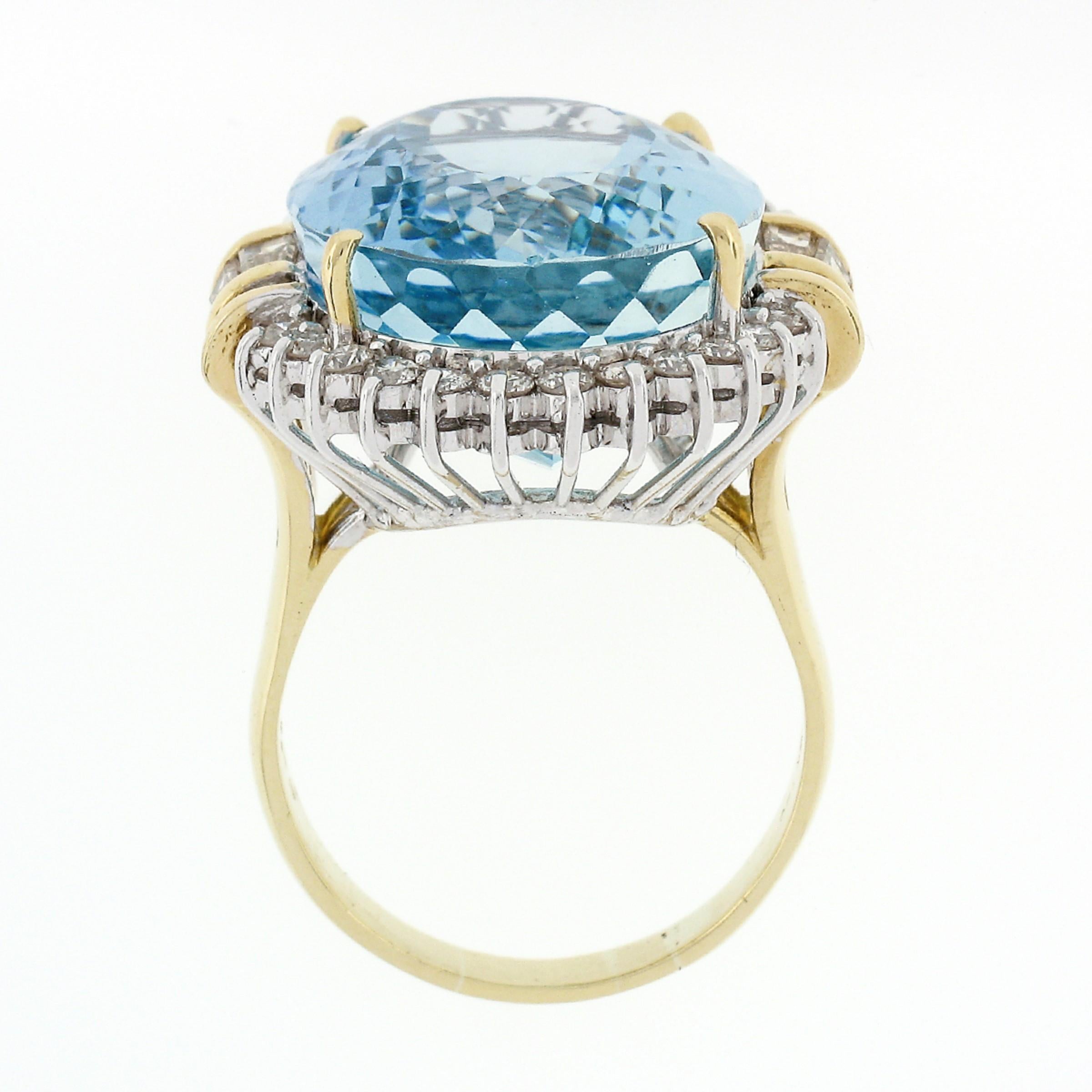 Estate 18k Gold Large Oval Greenish Blue GIA Aquamarine & Diamond Ring 27.48ctw 1