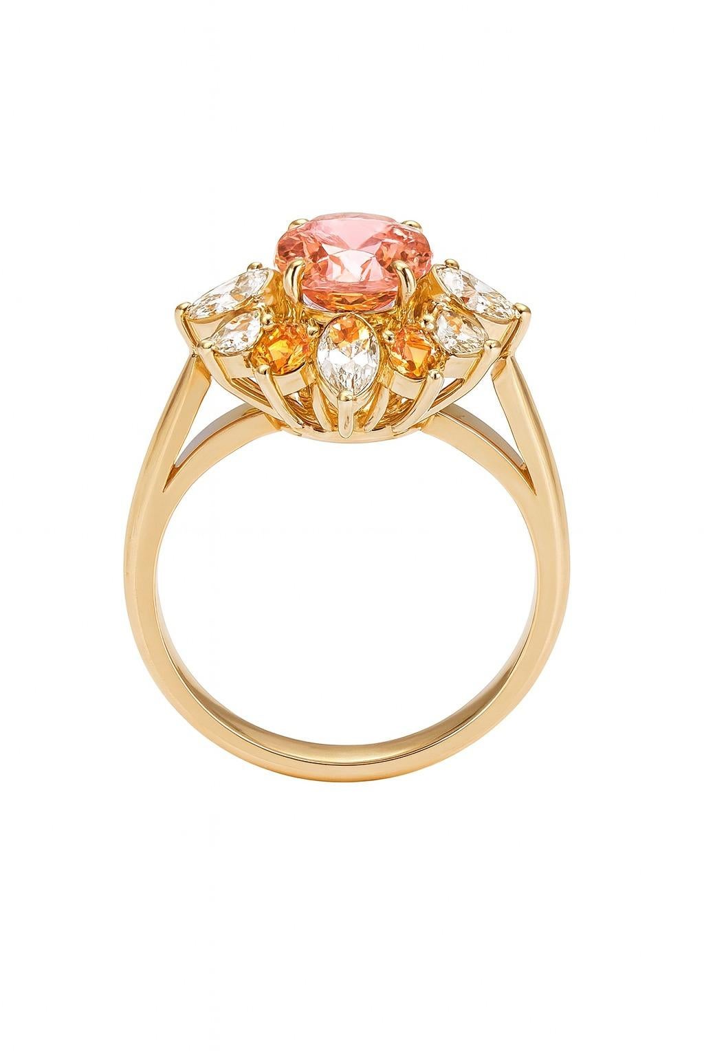 Moderne Bague en or 18K avec saphir Padparadscha non chauffé de 2,16ct et diamants en vente