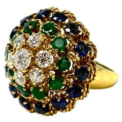 Nachlass 18K Gold Van Cleef & Arpels Saphir, Smaragd und Diamant Dome Ring