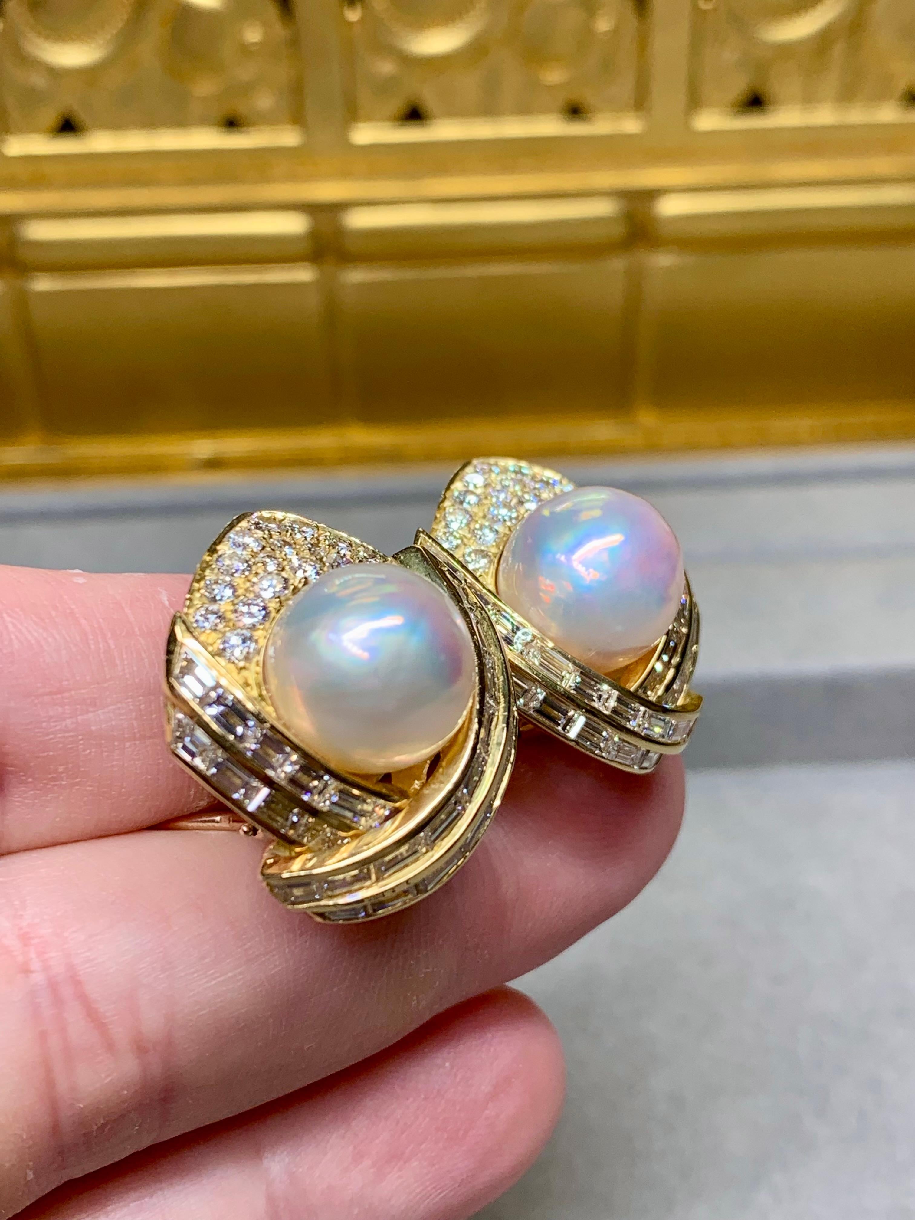 Estate 18K Hammerman Bros Baguette Round Diamond Pearl Earrings 6.92ctw G Vs For Sale 4