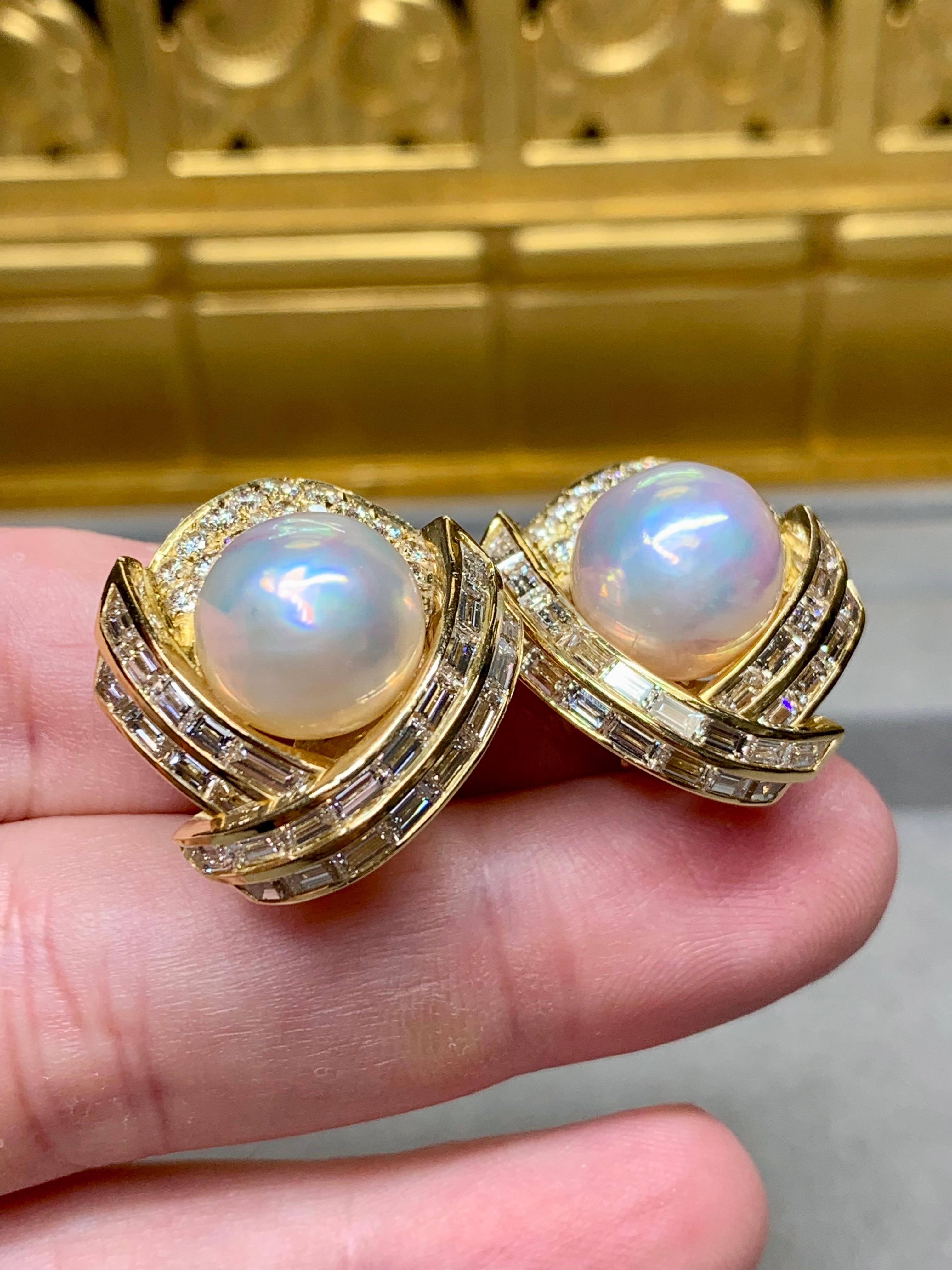 Estate 18K Hammerman Bros Baguette Round Diamond Pearl Earrings 6.92ctw G Vs For Sale 5
