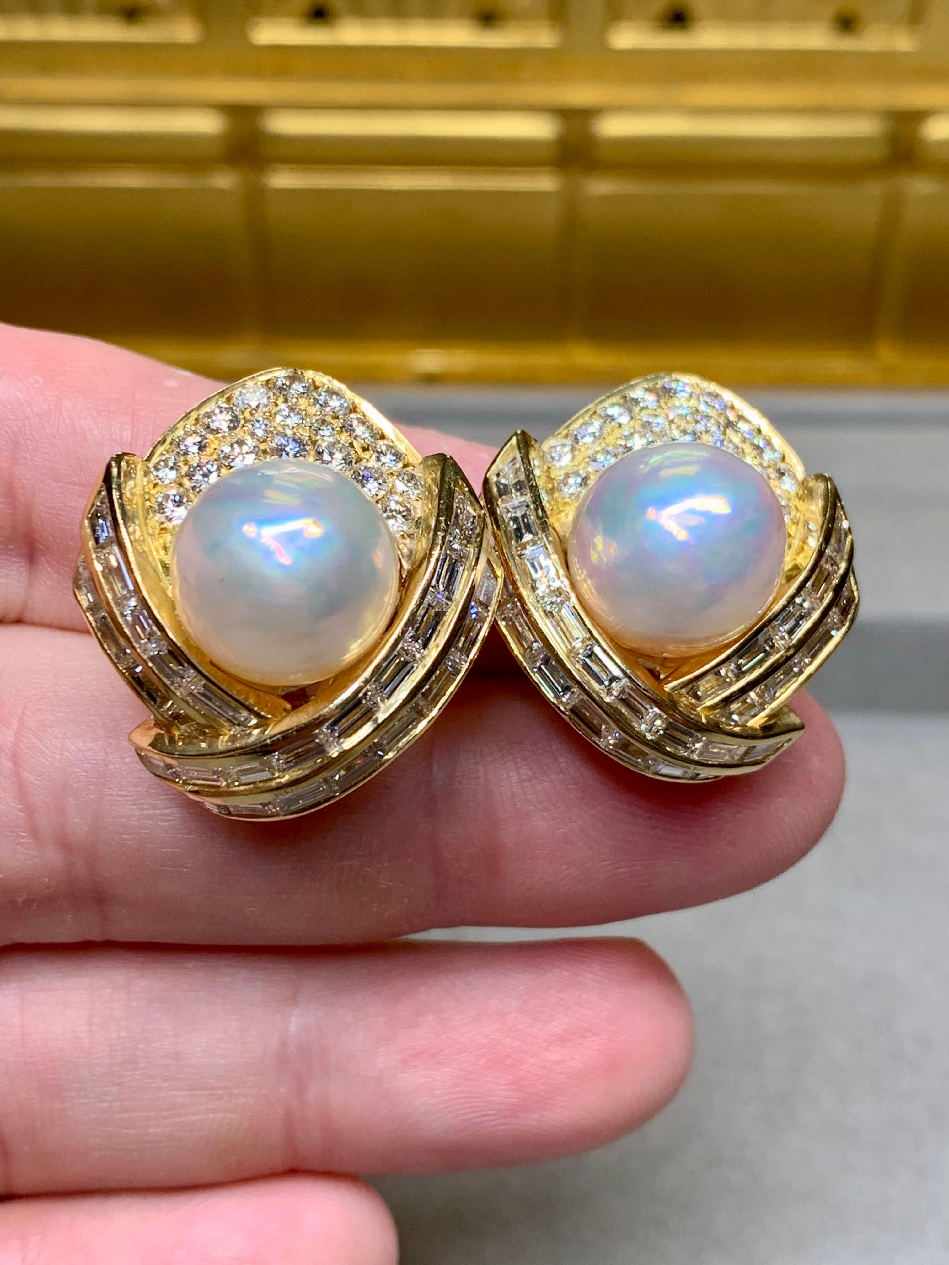 Estate 18K Hammerman Bros Baguette Round Diamond Pearl Earrings 6.92ctw G Vs For Sale 6
