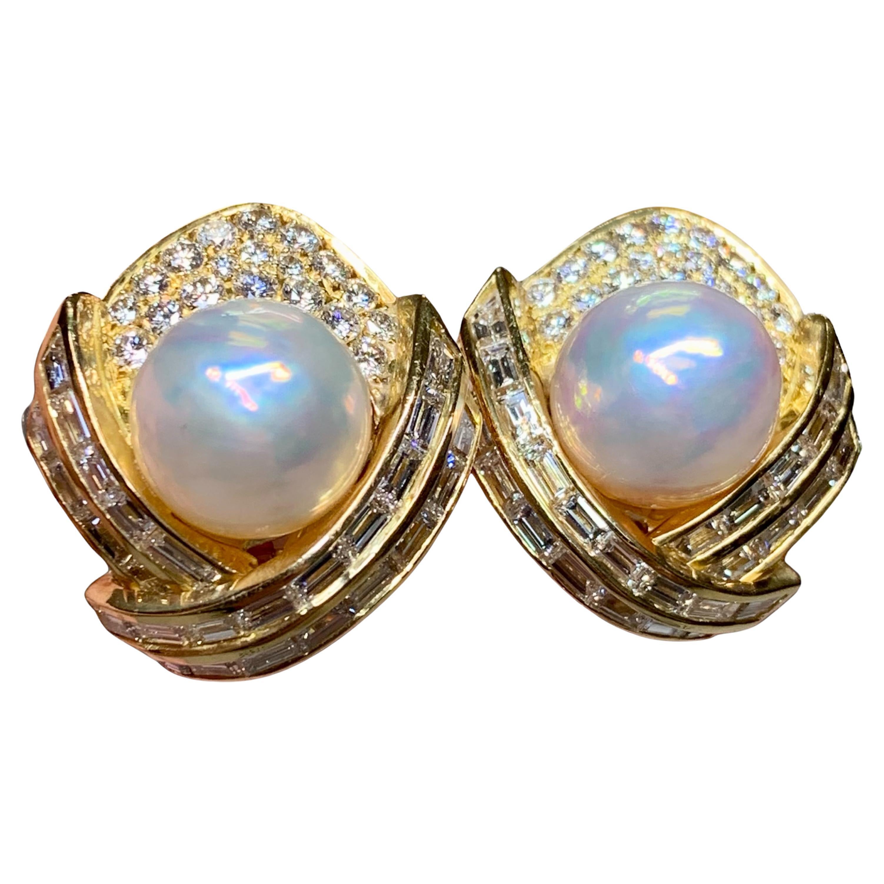 Estate 18K Hammerman Bros Baguette Round Diamond Pearl Earrings 6.92ctw G Vs