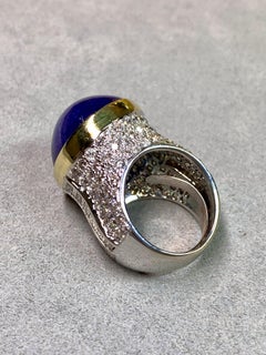 Estate 18K High Dome Cabochon Tanzanite Diamond Large Cocktail Ring 109ctw