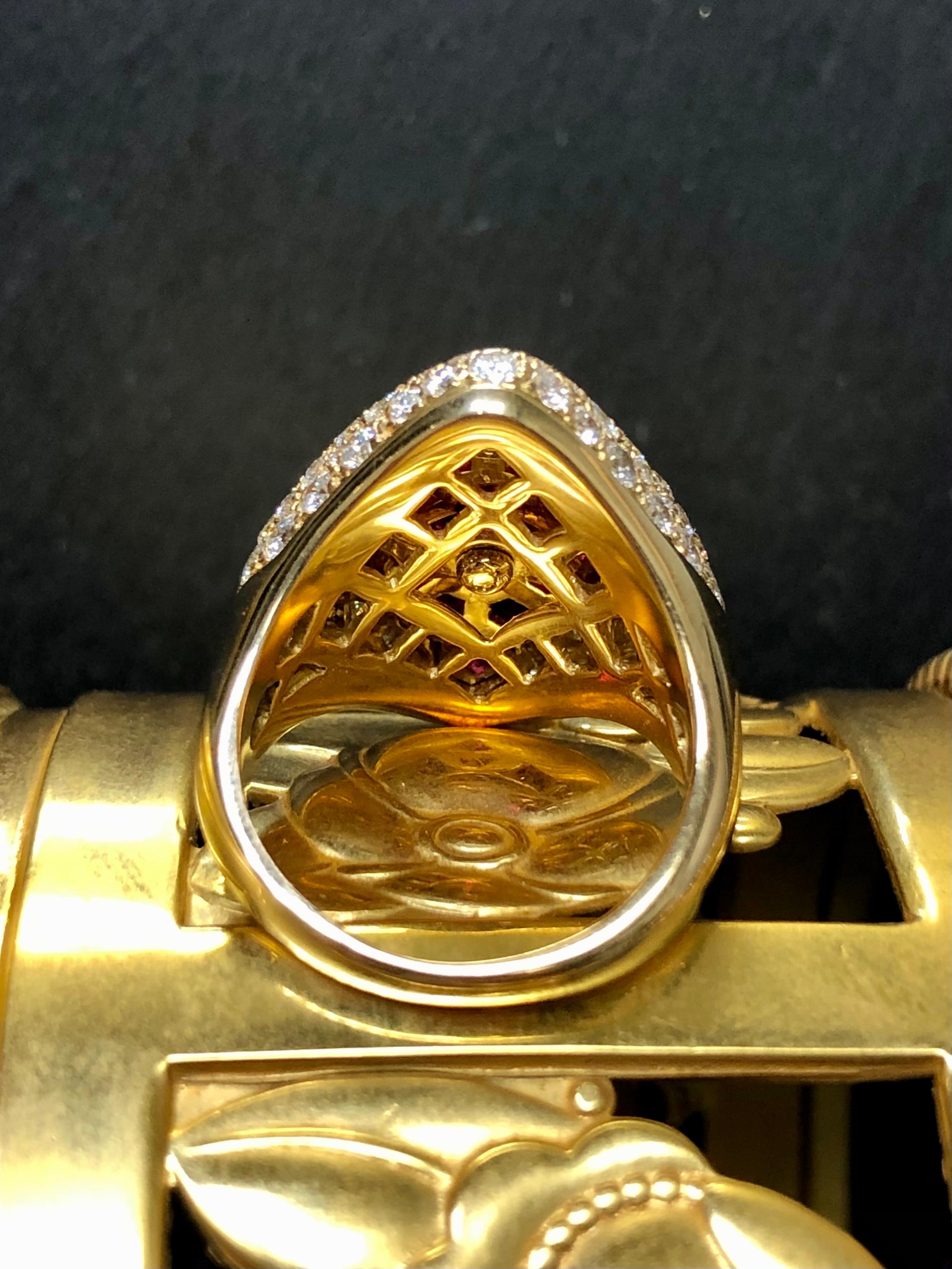 Estate 18k Invisble Set Hexagonal Burmese Ruby Diamond Cocktail Ring 8cttw In Good Condition For Sale In Winter Springs, FL