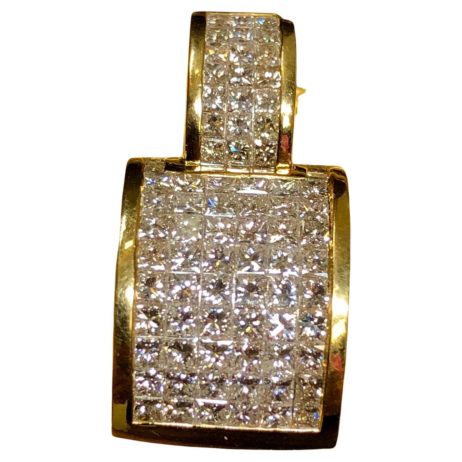 Nachlass 18K Unsichtbarer Diamant-Anhänger im Prinzessinnenschliff 4,92cttw G Vs im Angebot