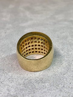 Estate 18K Invisible Set Princess Cut Diamond Wide Dome Cocktail Ring 9ctw