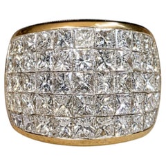 Estate 18K Invisible Set Princess Cut Diamond Wide Dome Cocktail Ring 9ctw