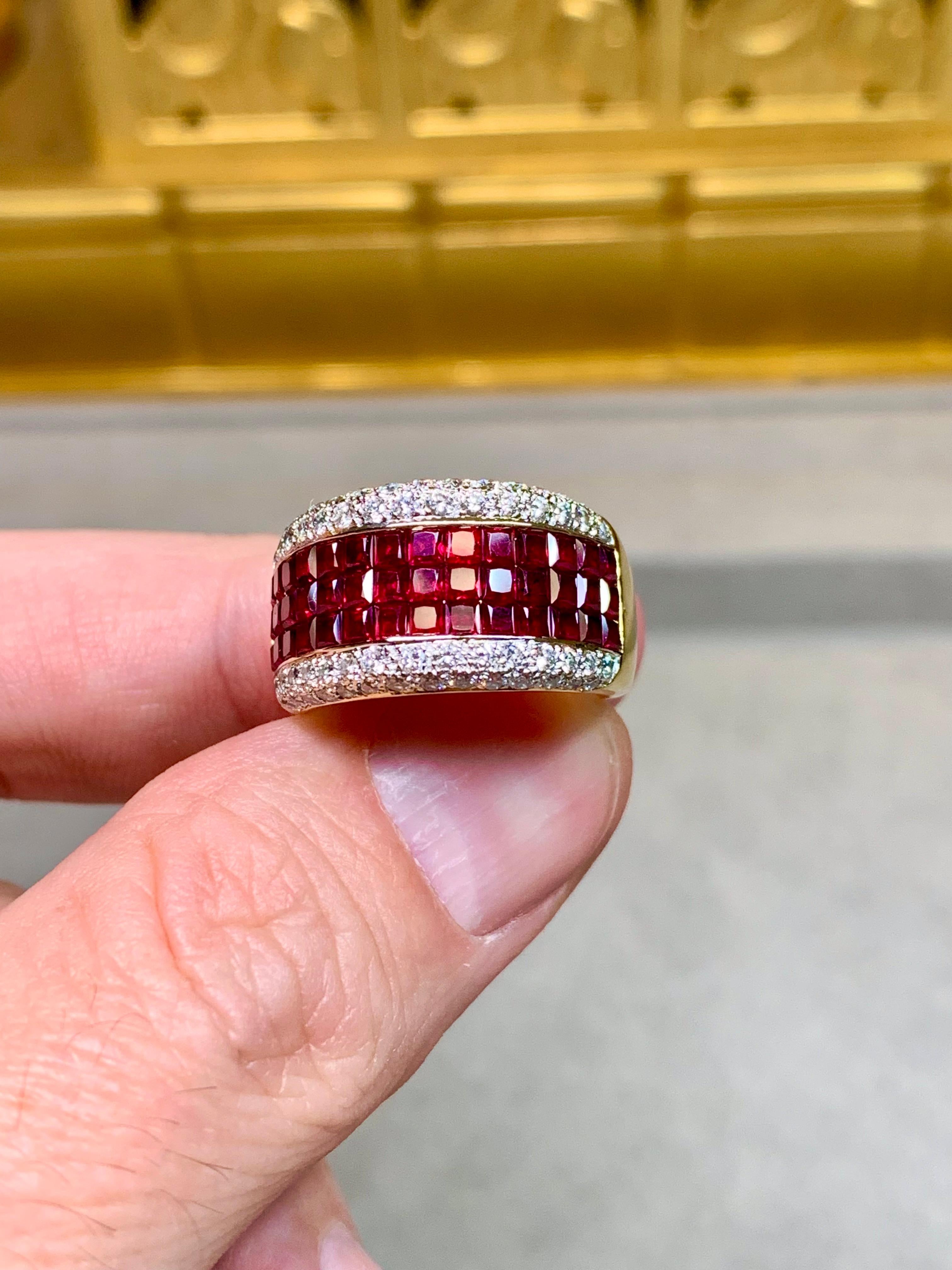 da uomo o donna Estate 18K Invisible Set Ruby Pave Diamond Wide Band Cocktail Ring 5.07ctw Sz 7 in vendita