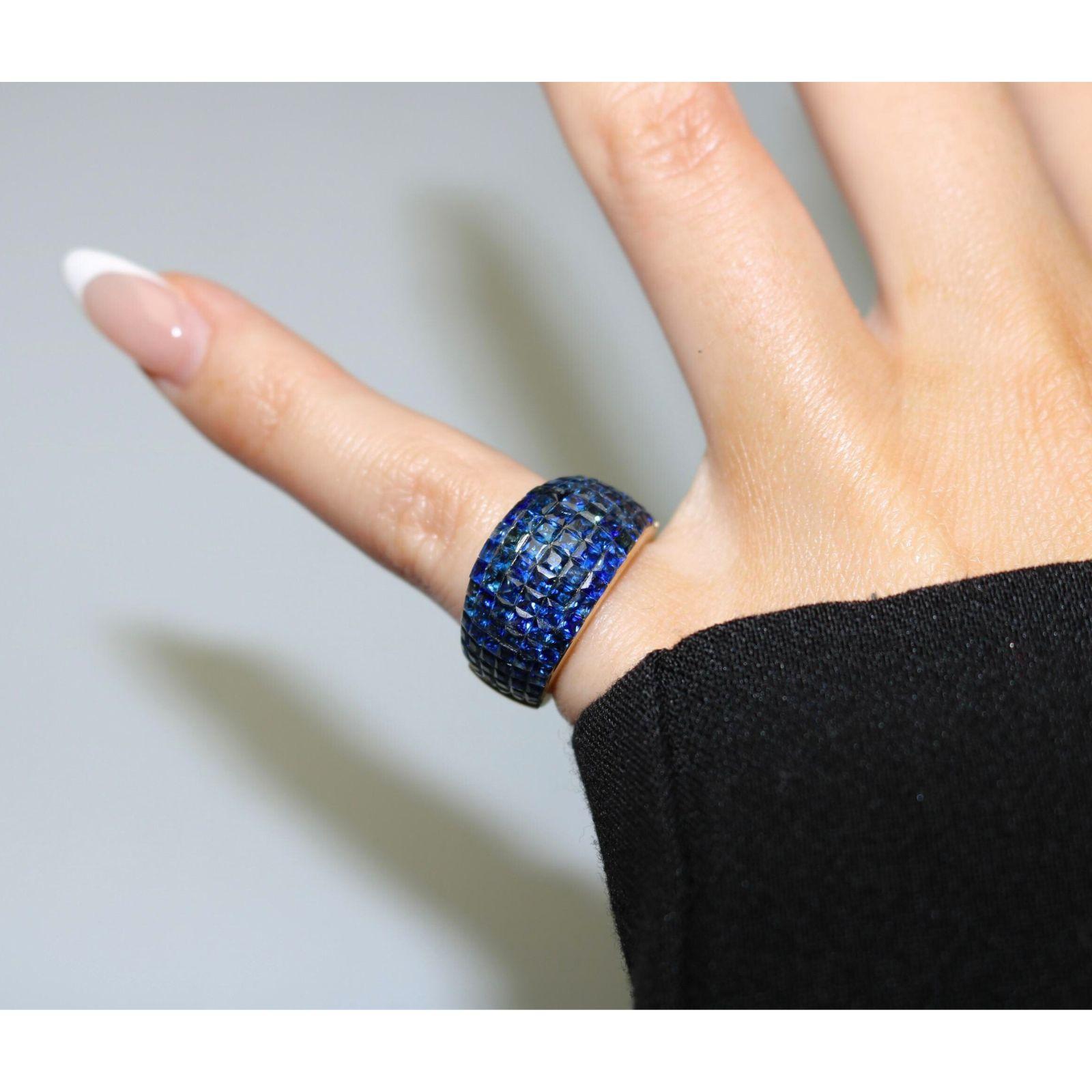 Moderne Estate 18K Invisible-Set Sapphire Ring Yellow Gold ~5.11ctw en vente