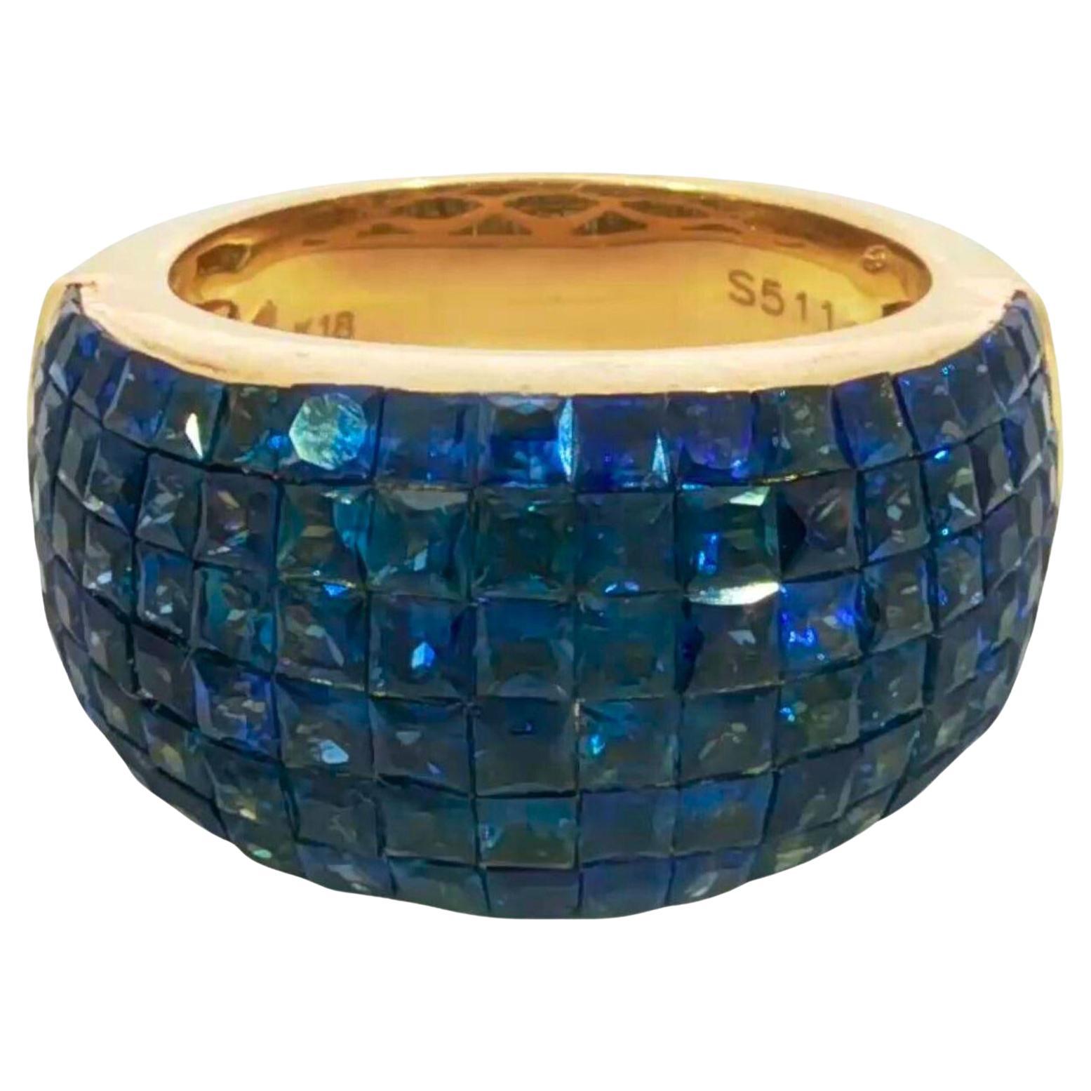 Estate 18K Invisible-Set Sapphire Ring Yellow Gold ~5.11ctw en vente