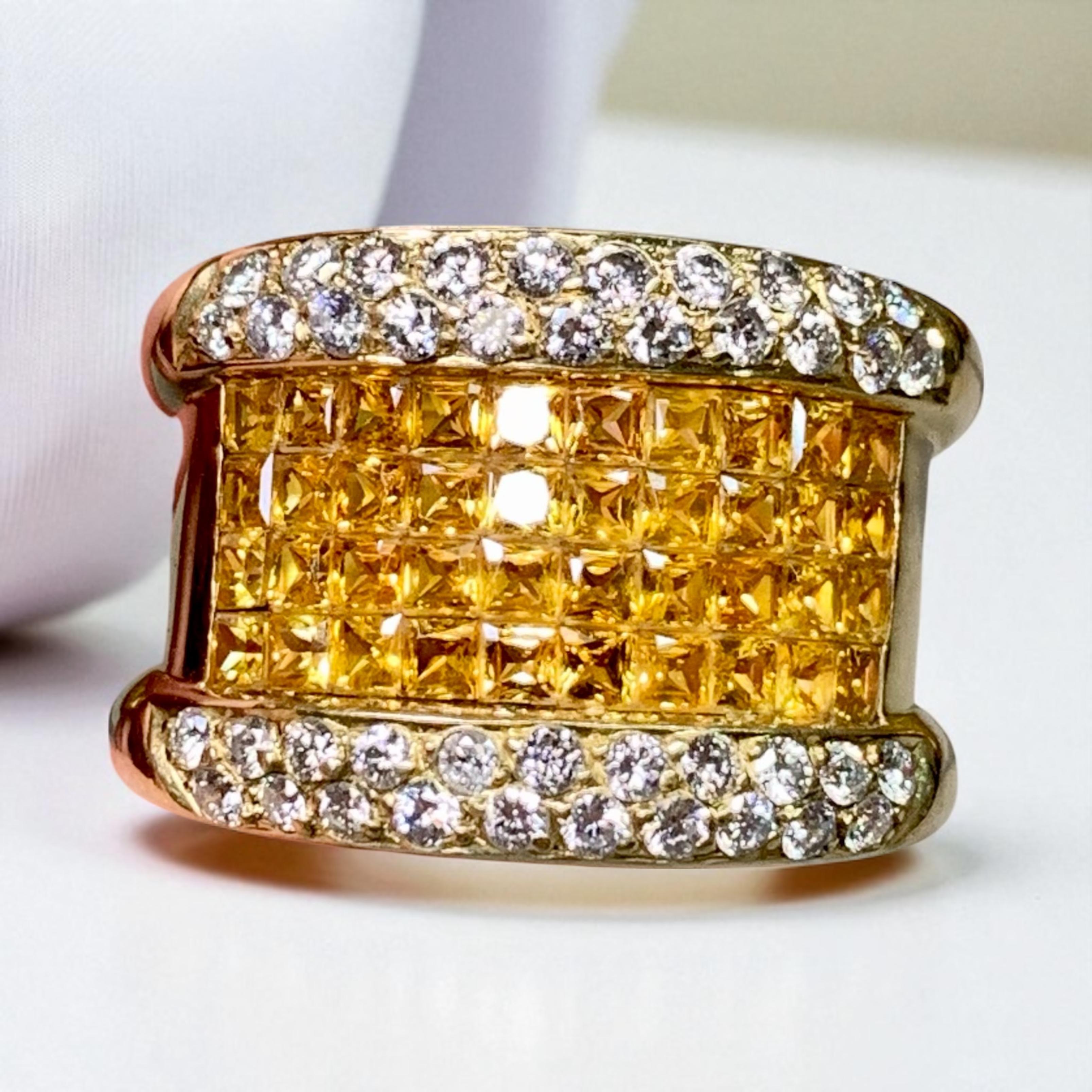 Estate 18K Invisible Set Gelb Saphir Diamant Wide Band Cocktail Ring 7ctw im Angebot 6