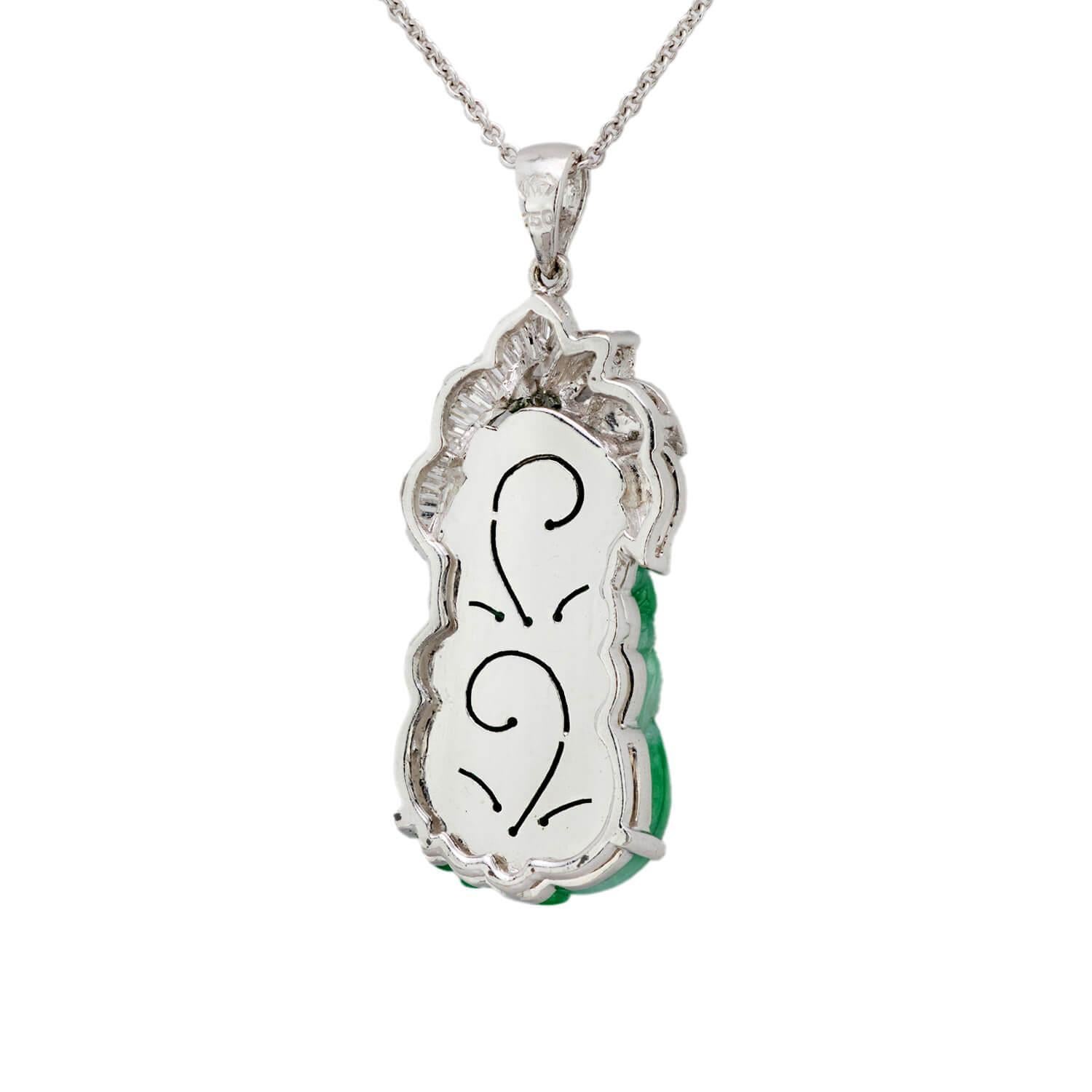 Modern Estate 18k Jade and Diamond Pendant Necklace For Sale