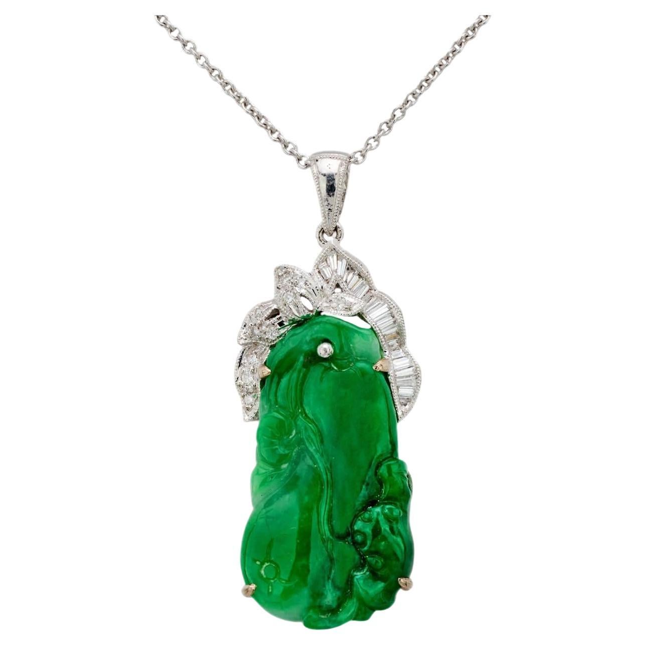 Estate 18k Jade and Diamond Pendant Necklace For Sale