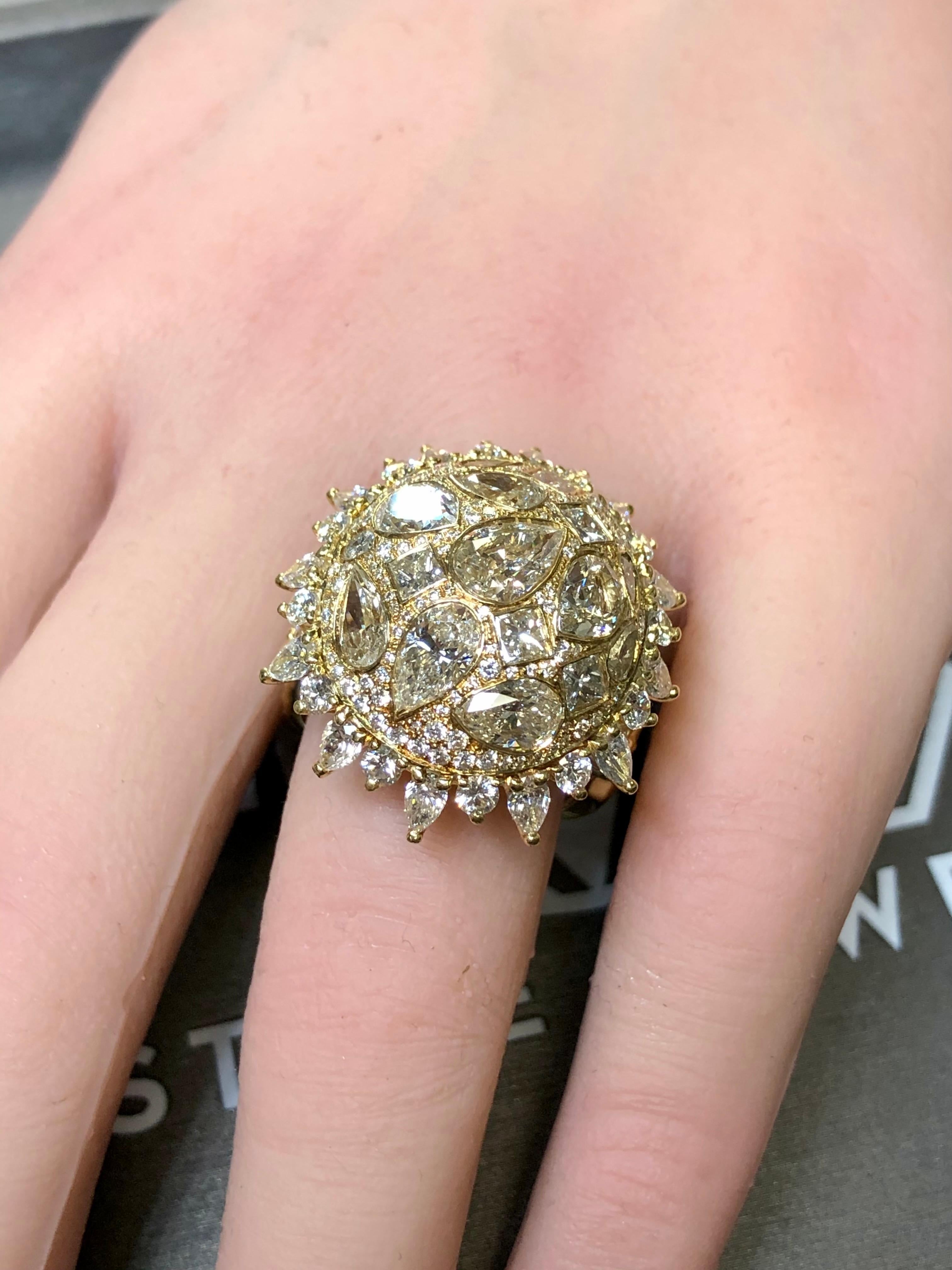 Women's or Men's Estate 18K Large Pear Princess Marquise Round Diamond Dome Cocktail Ring 9cttw For Sale