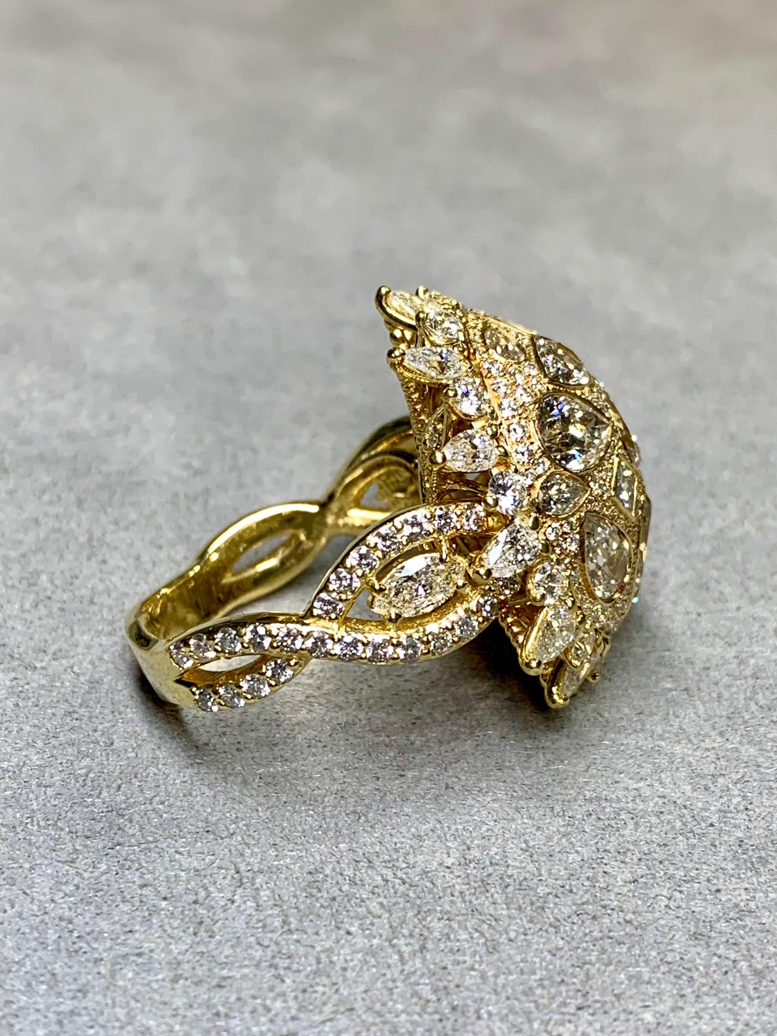Estate 18K Large Pear Princess Marquise Round Diamond Dome Cocktail Ring 9cttw For Sale 4