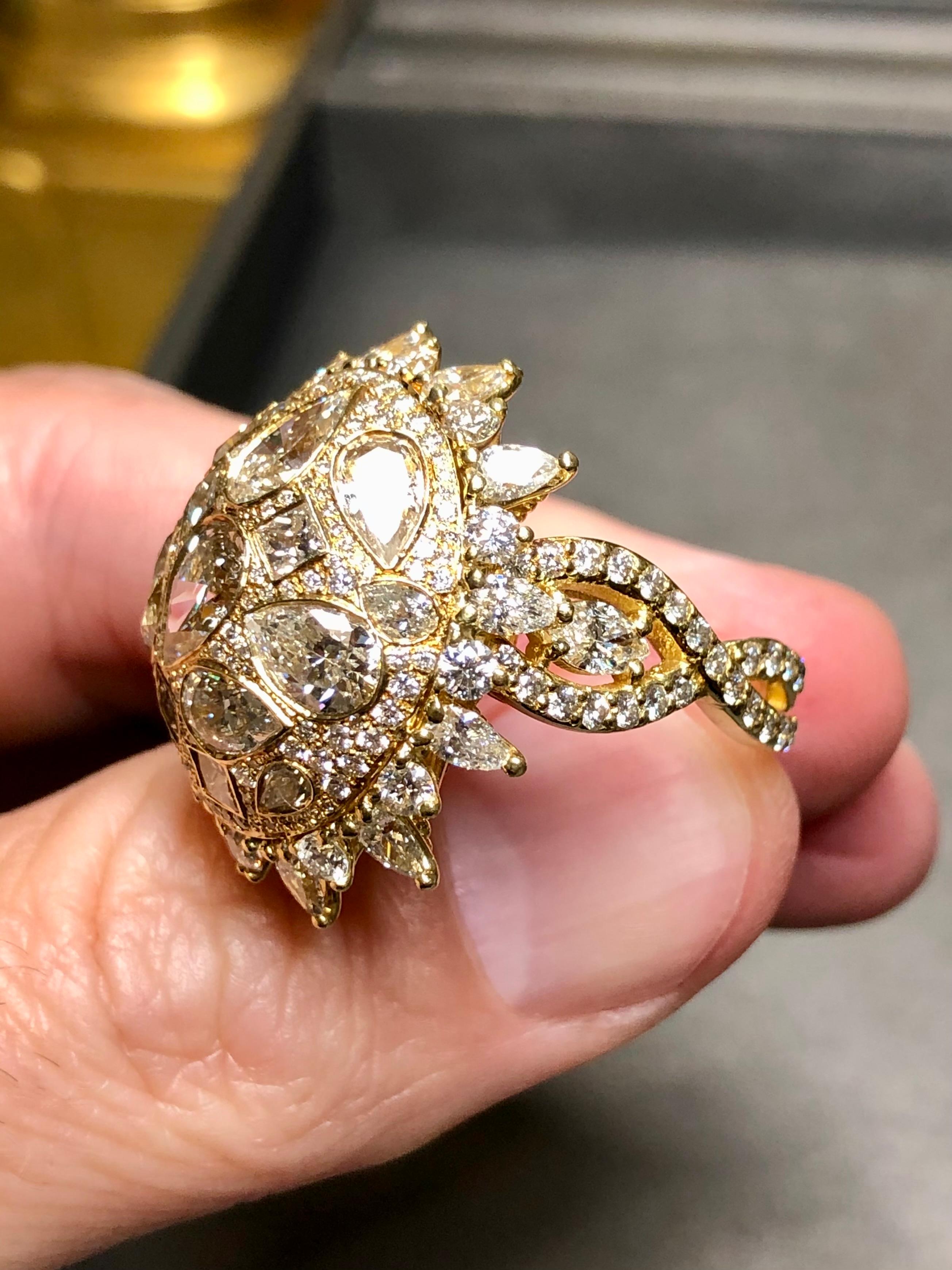 Estate 18K Large Pear Princess Marquise Round Diamond Dome Cocktail Ring 9cttw For Sale 1