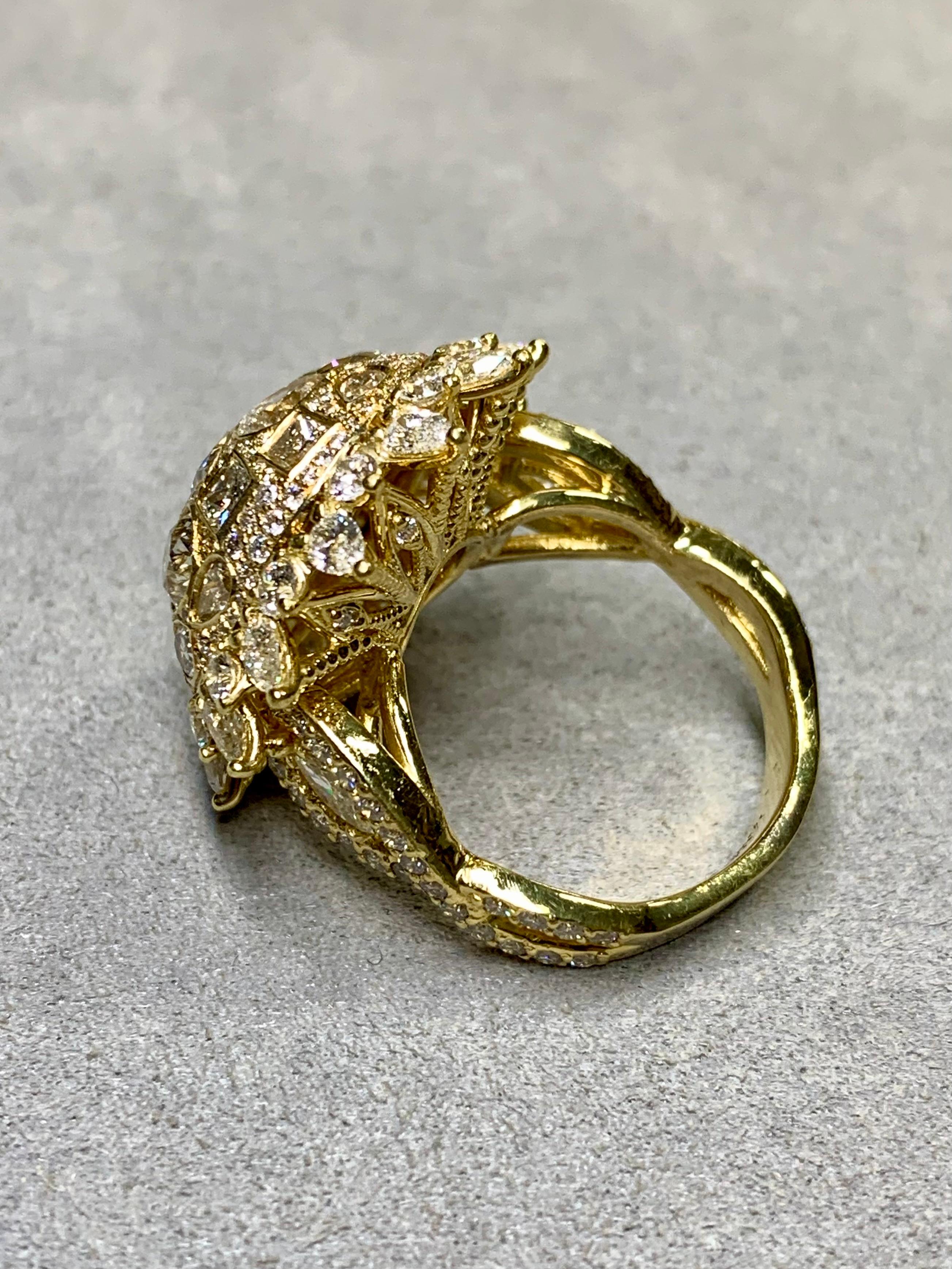 Estate 18K Large Pear Princess Marquise Round Diamond Dome Cocktail Ring 9cttw For Sale 6