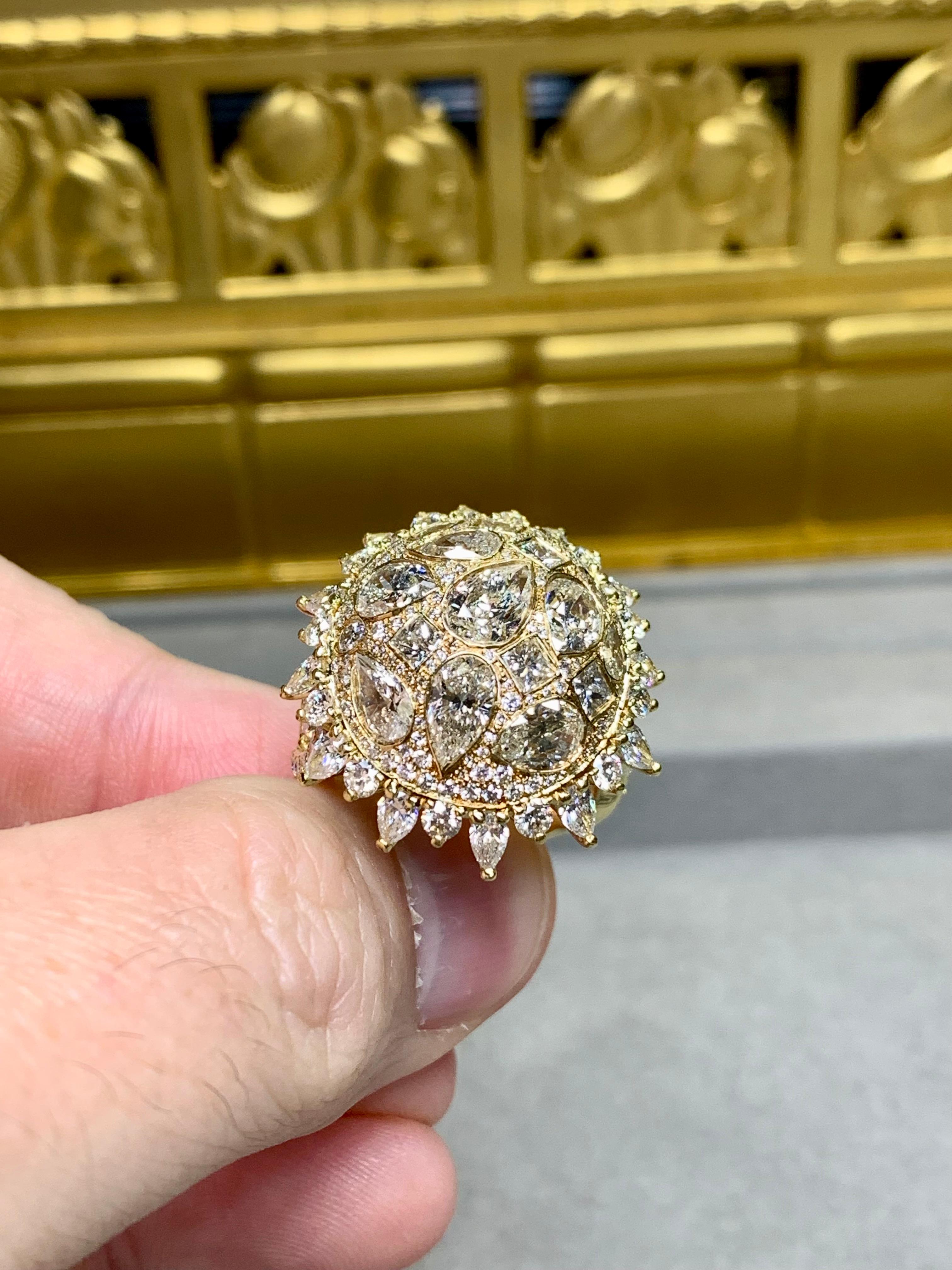 Estate 18K Large Pear Princess Marquise Round Diamond Dome Cocktail Ring 9cttw For Sale 9