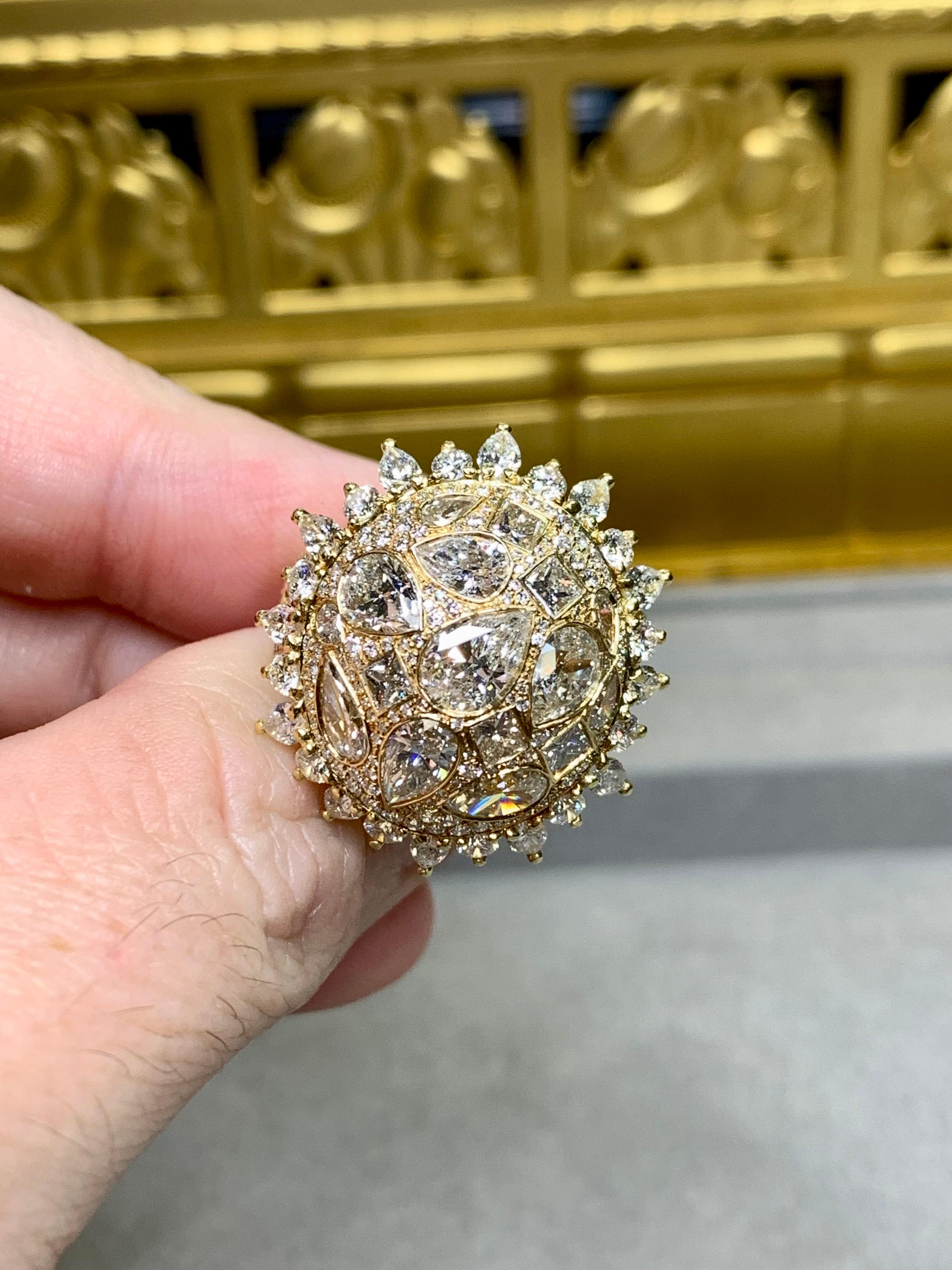 Estate 18K Large Pear Princess Marquise Round Diamond Dome Cocktail Ring 9cttw For Sale 10