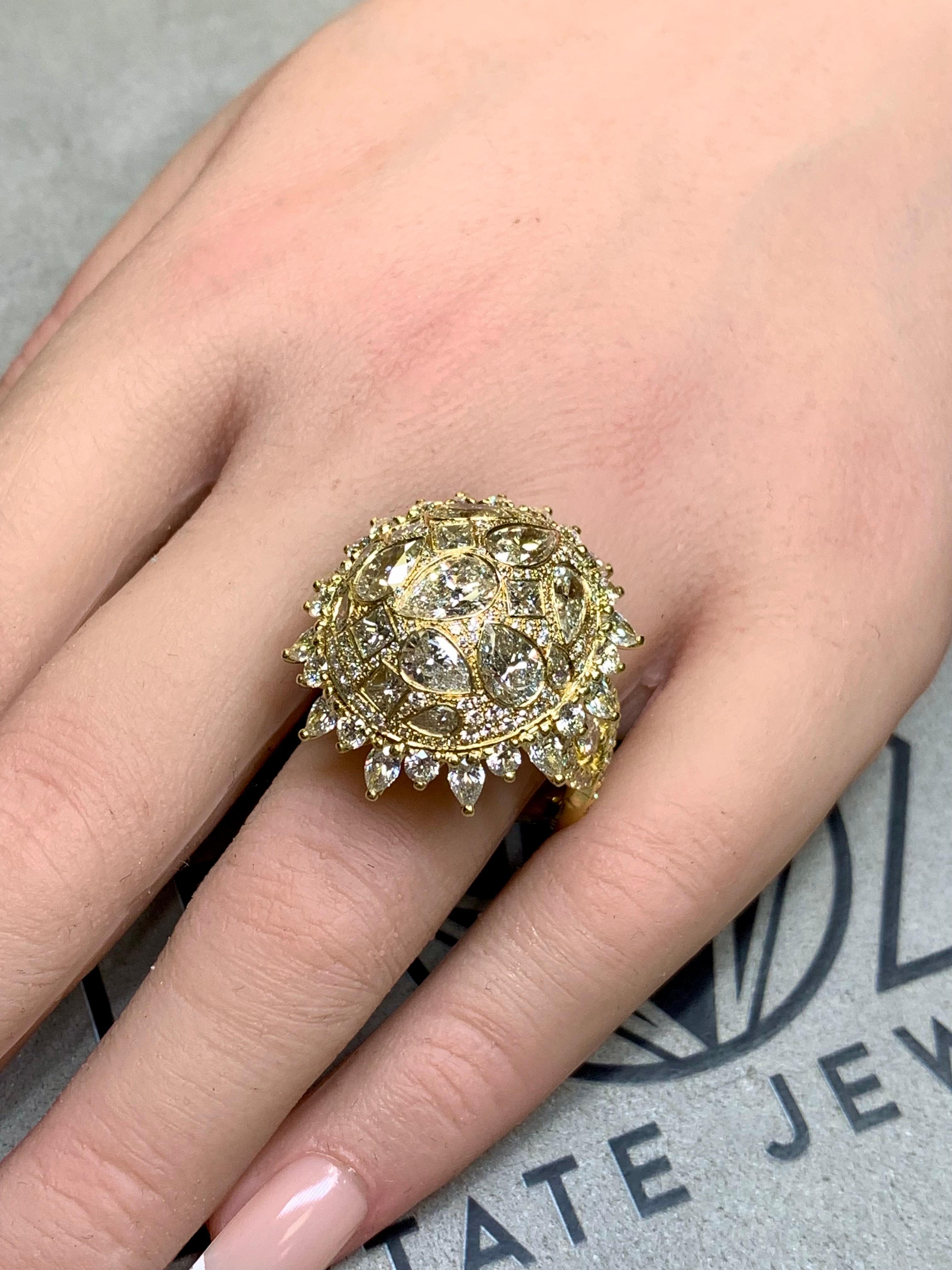 Estate 18K Large Pear Princess Marquise Round Diamond Dome Cocktail Ring 9cttw For Sale 11