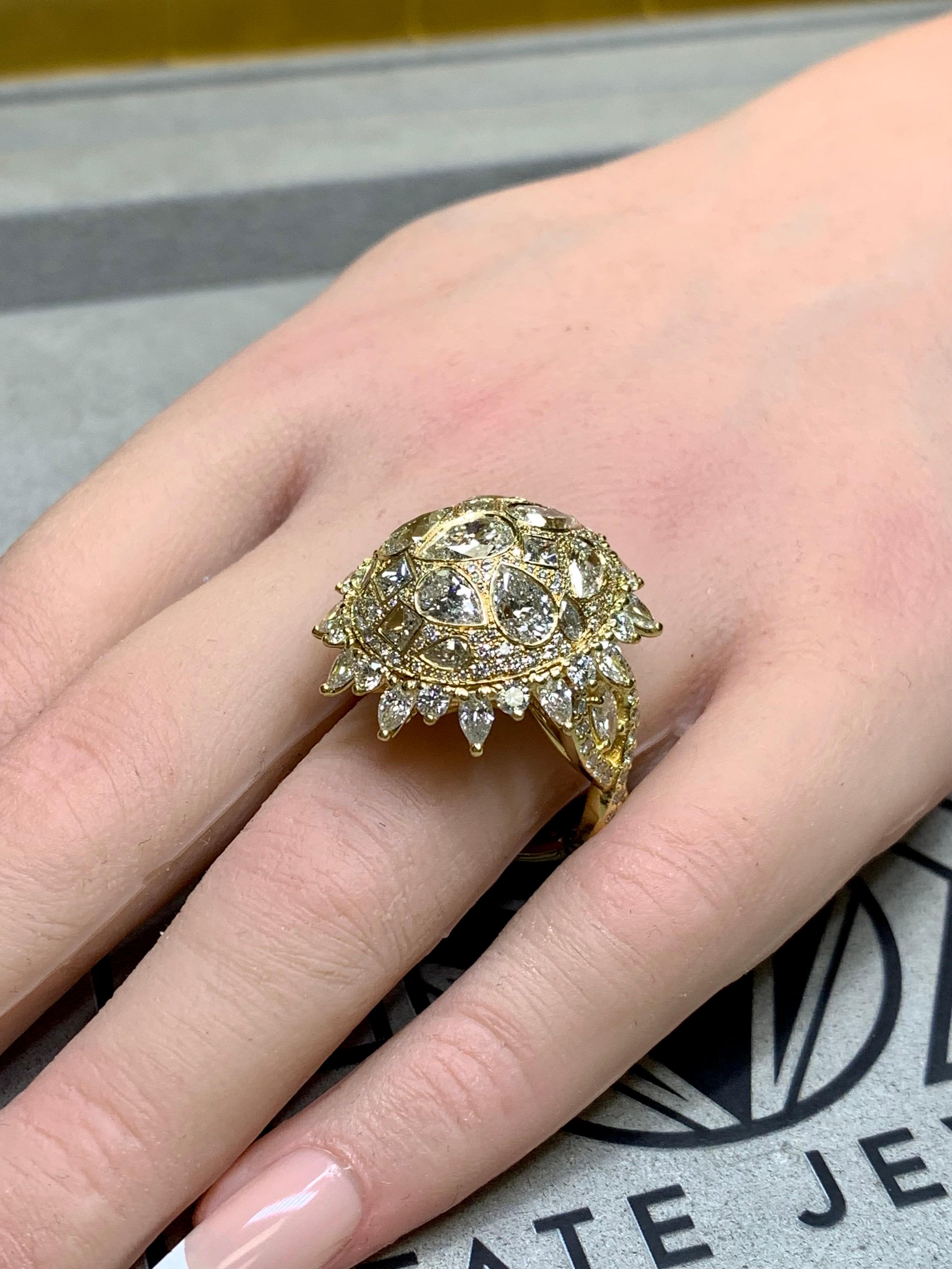 Estate 18K Large Pear Princess Marquise Round Diamond Dome Cocktail Ring 9cttw For Sale 12