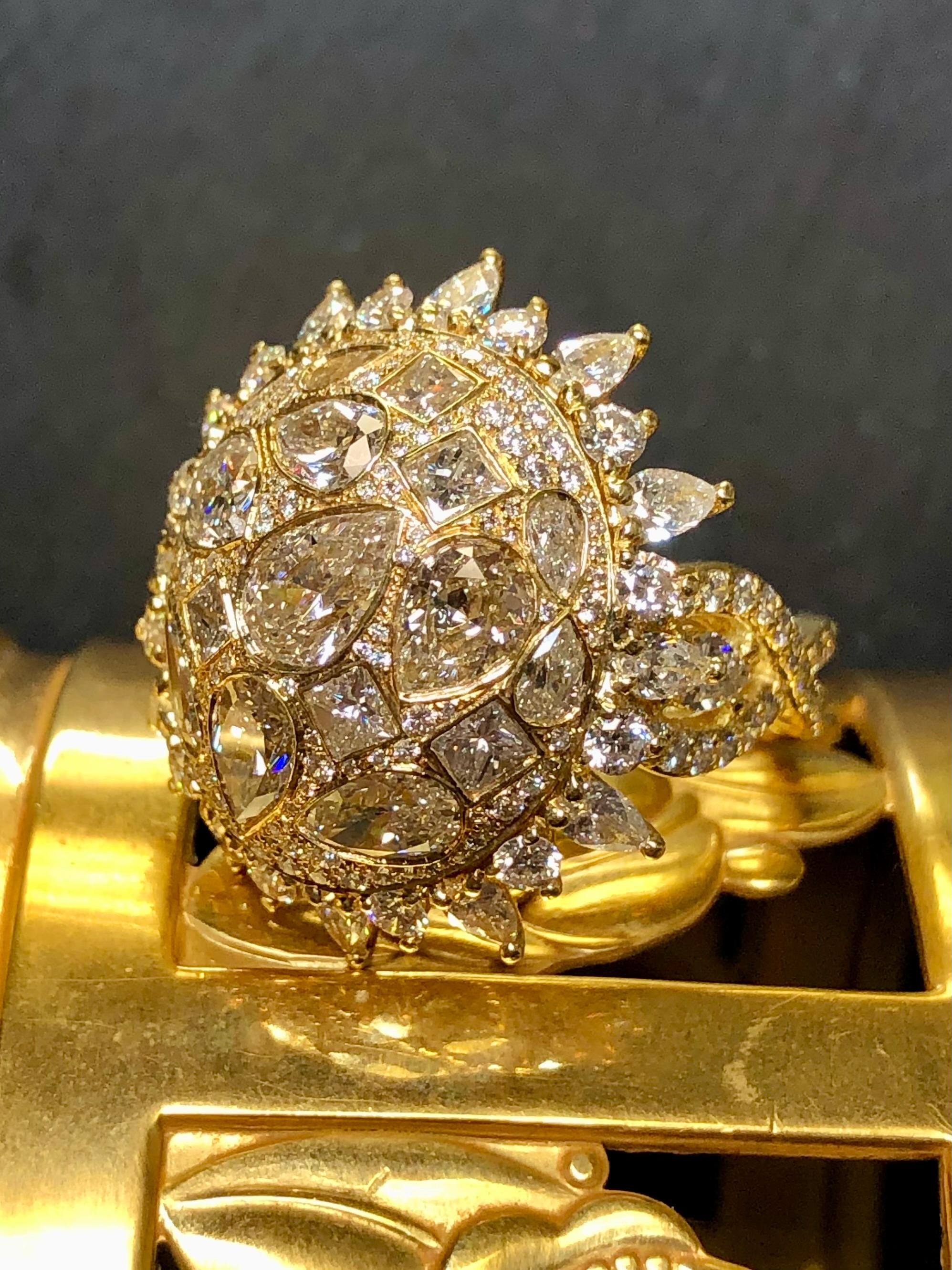 Pear Cut Estate 18K Large Pear Princess Marquise Round Diamond Dome Cocktail Ring 9cttw For Sale