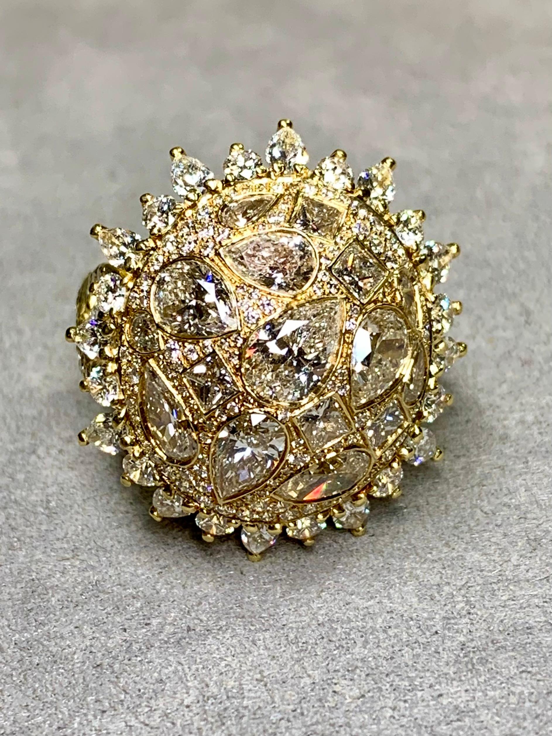 Estate 18K Large Pear Princess Marquise Round Diamond Dome Cocktail Ring 9cttw For Sale 3