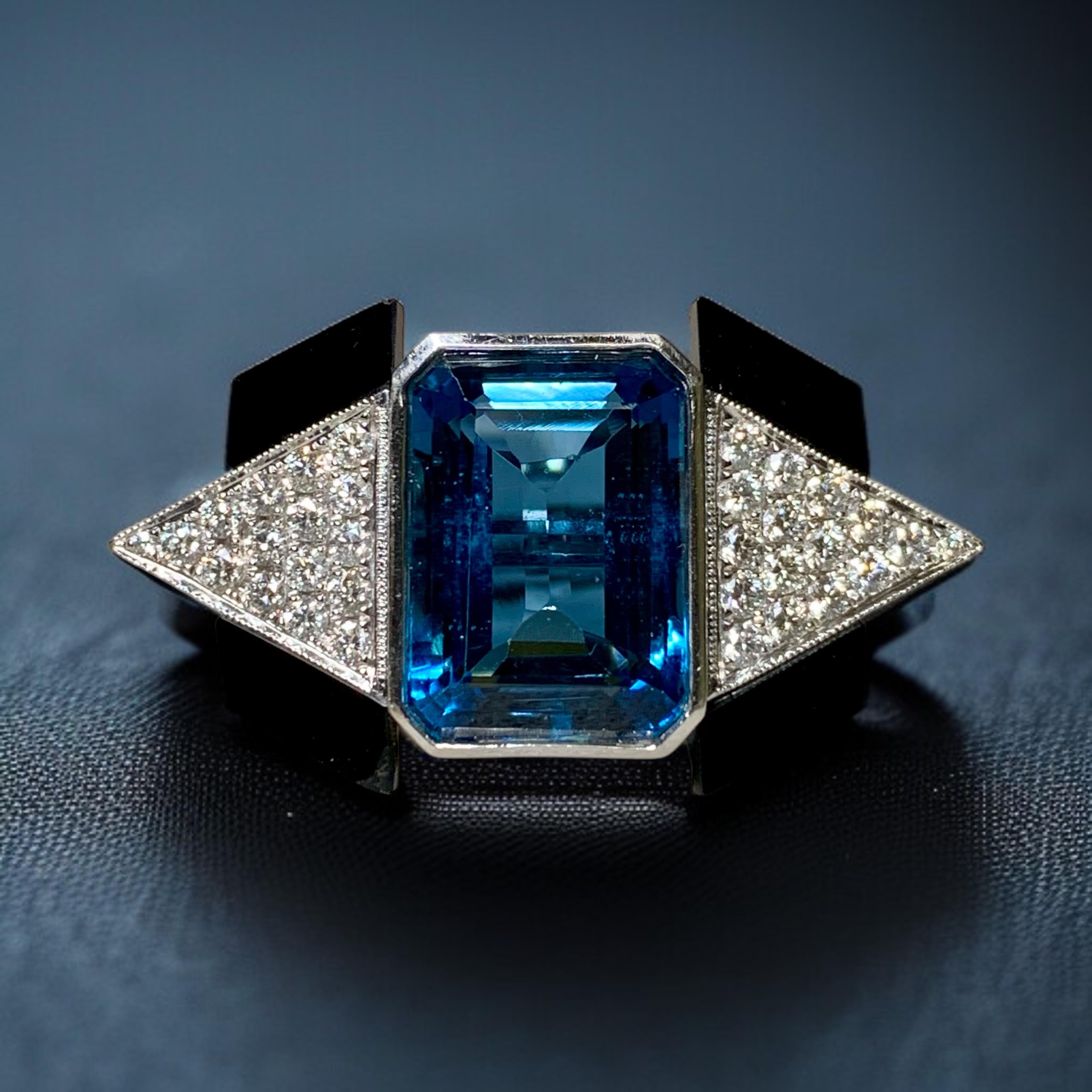 Estate 18K London Topaz Pave Diamond Carved Onyx Deco Cocktail Ring 10.60ctw For Sale 8