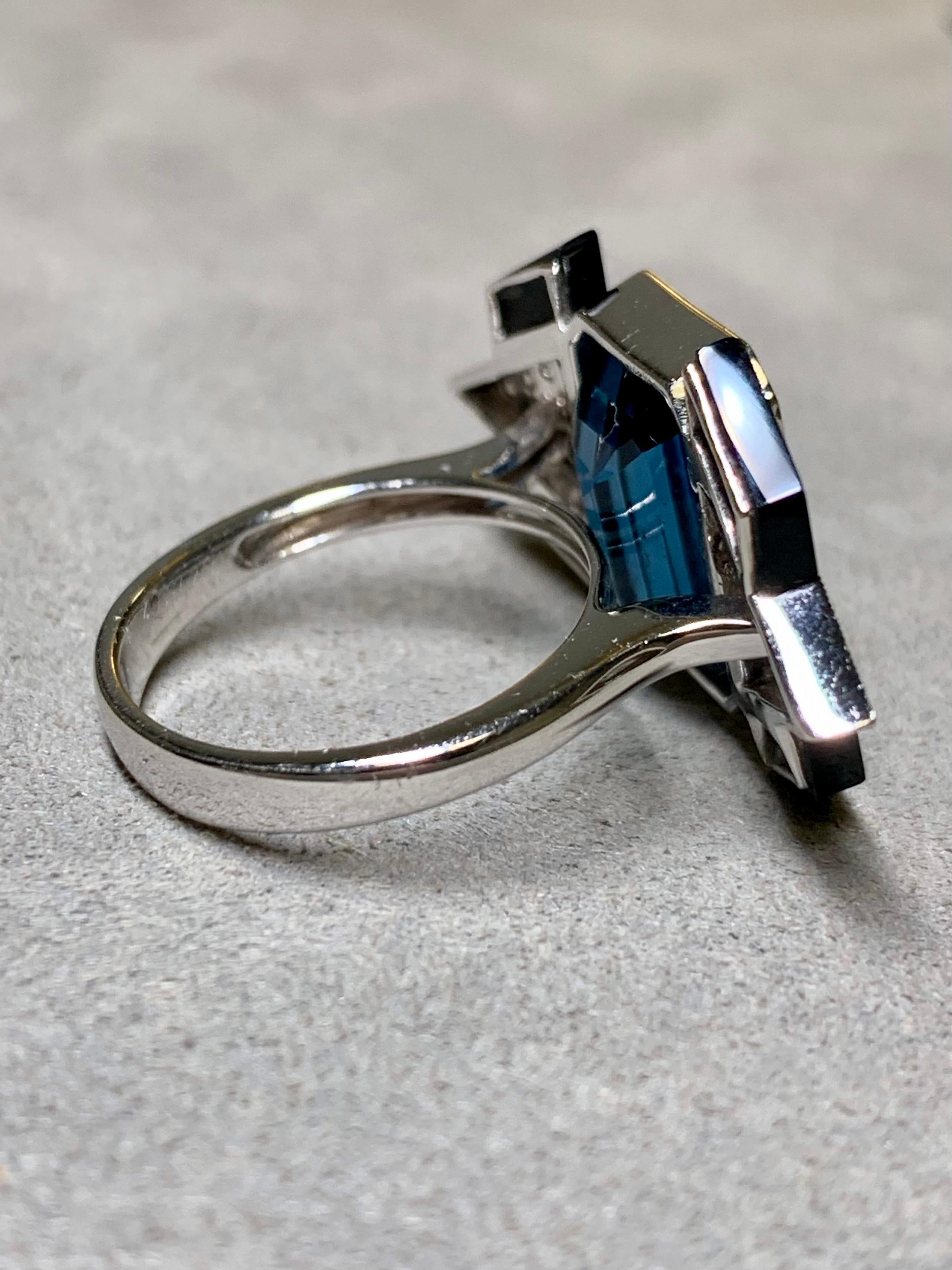 Emerald Cut Estate 18K London Topaz Pave Diamond Carved Onyx Deco Cocktail Ring 10.60ctw For Sale