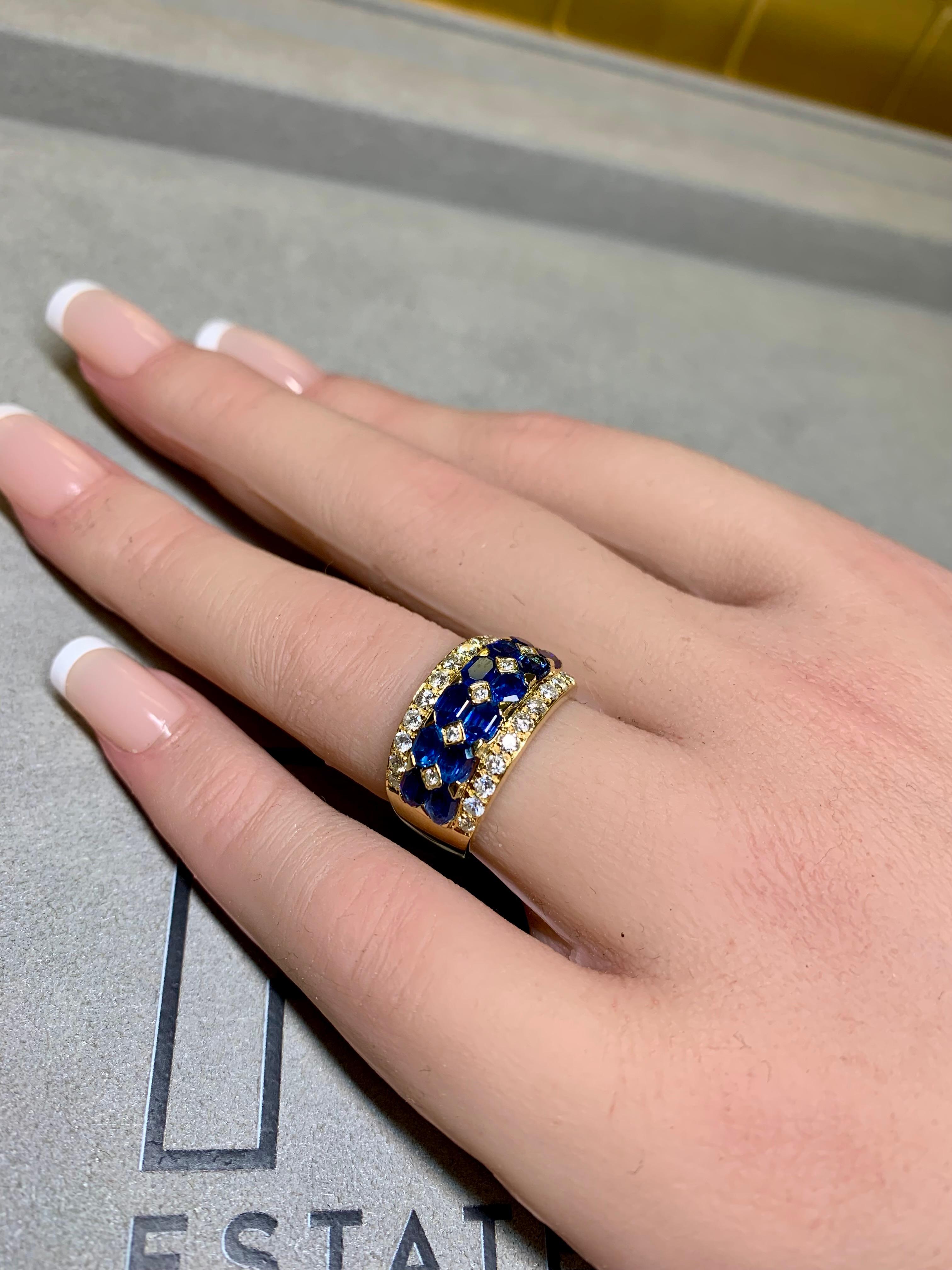 Estate 18K Lozenge Sapphire Diamond Wide Band Ring 4.60ctw For Sale 4