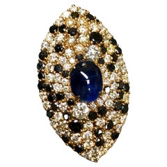 Estate 18K Marquise Navette Cabochon Sapphire Diamond Cocktail Ring 11cttw