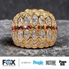 Estate 18K Marquise Pavé Round Diamond & Ruby Wide Dome Cocktail Ring
