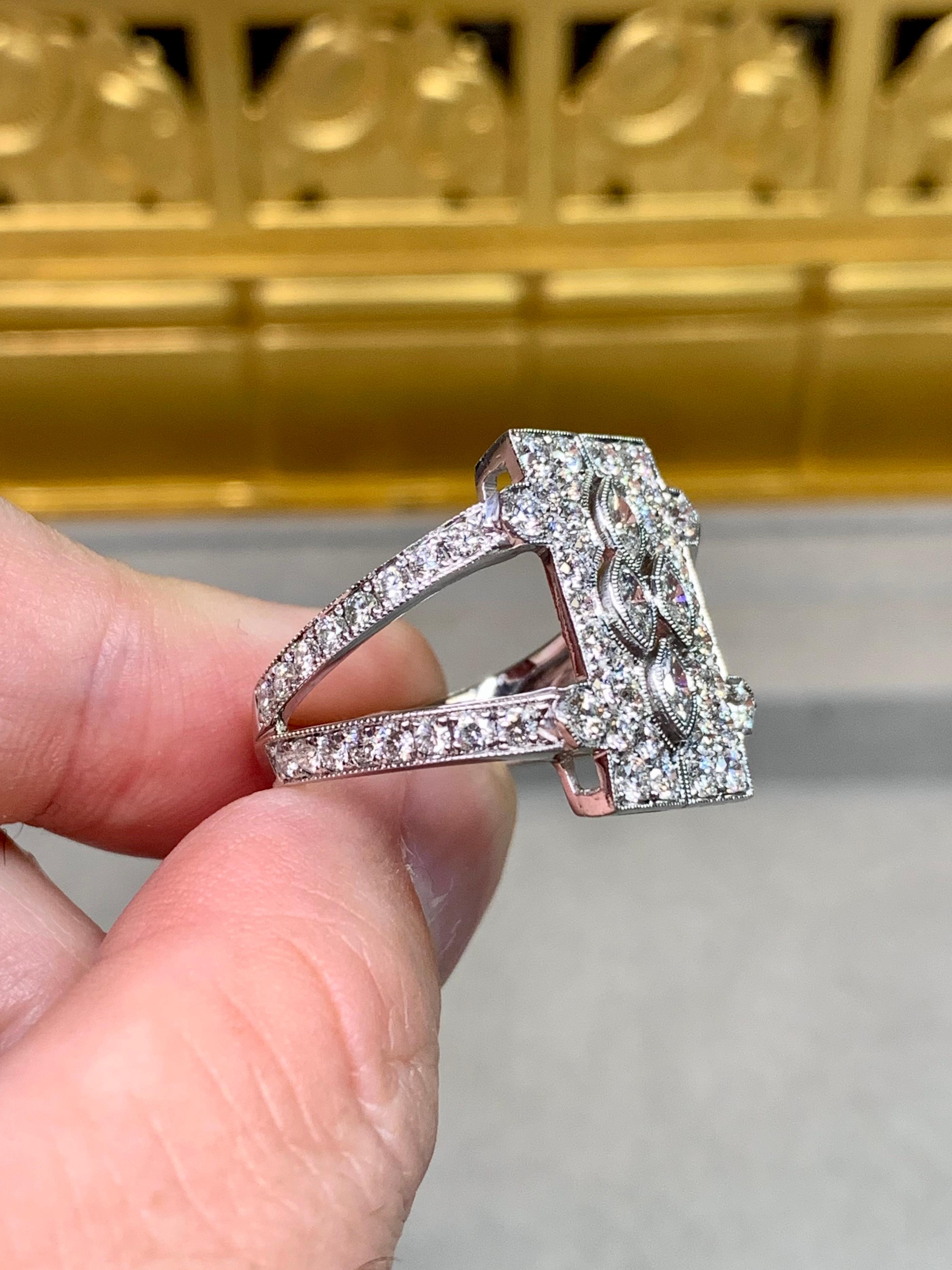 Women's or Men's Estate 18K Marquise Round Diamond Filigree Openwork Cocktail Ring 3.16ctw Sz 9.5