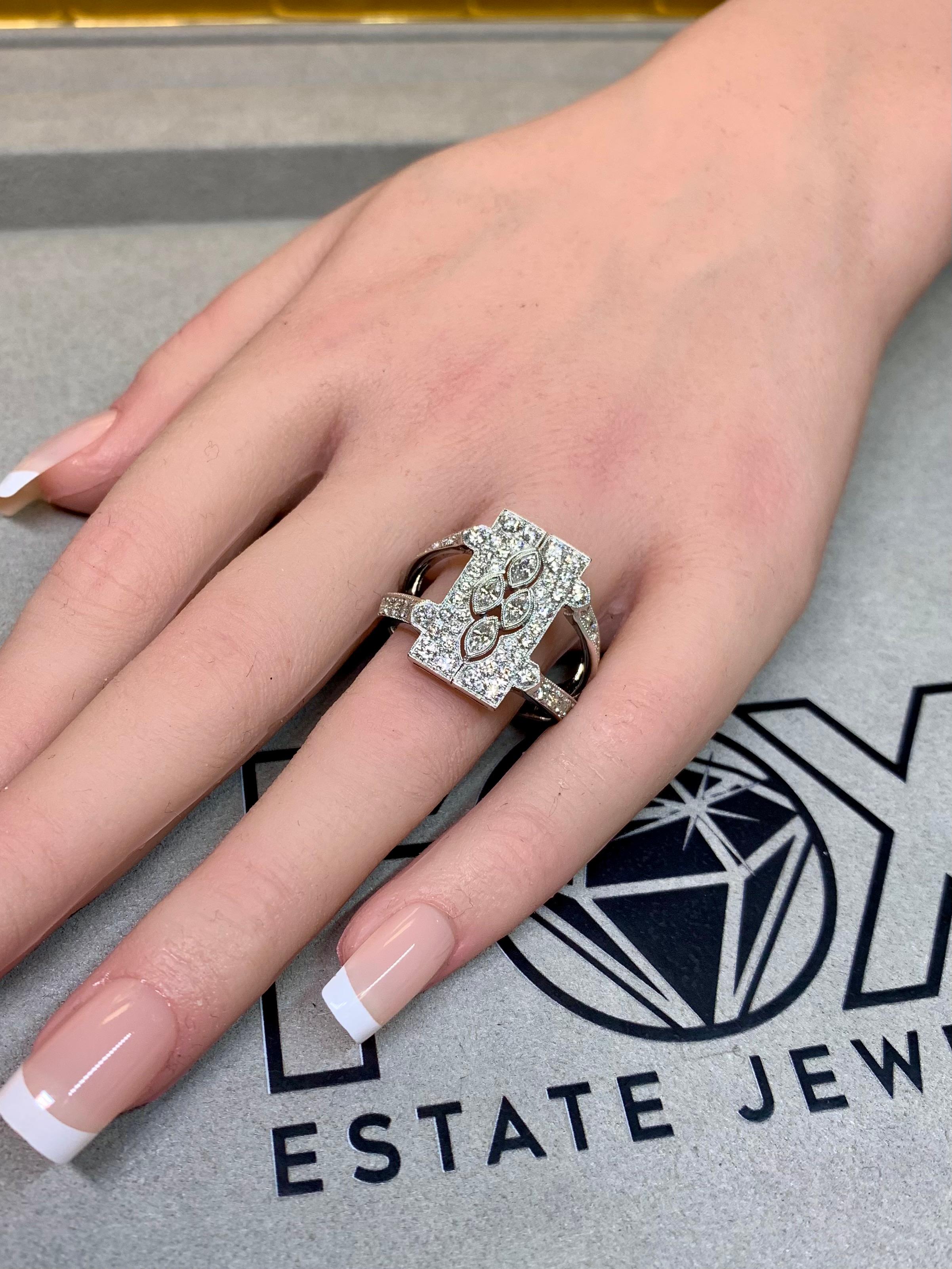 Estate 18K Marquise Round Diamond Filigree Openwork Cocktail Ring 3.16ctw Sz 9.5 1