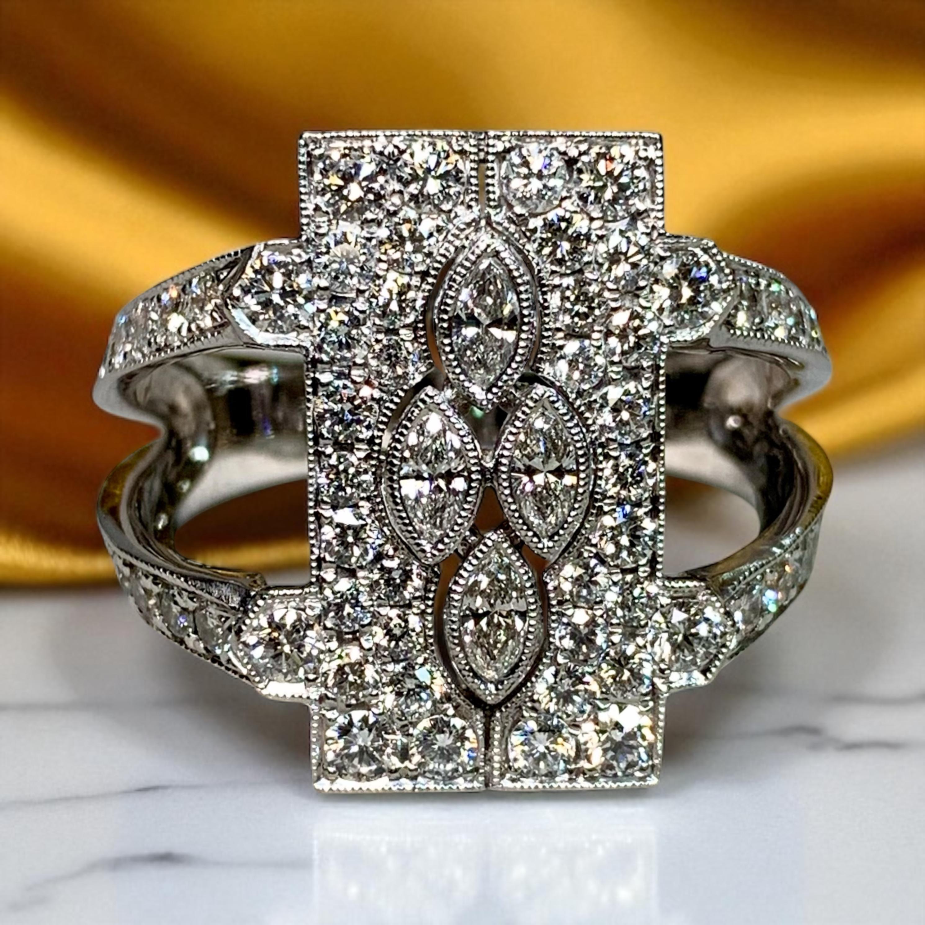 Estate 18K Marquise Round Diamond Filigree Openwork Cocktail Ring 3.16ctw Sz 9.5 2