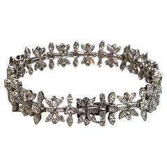 Estate 18K Marquise Baguette Princess Diamond Floral Cocktail Bracelet 14.50ctw