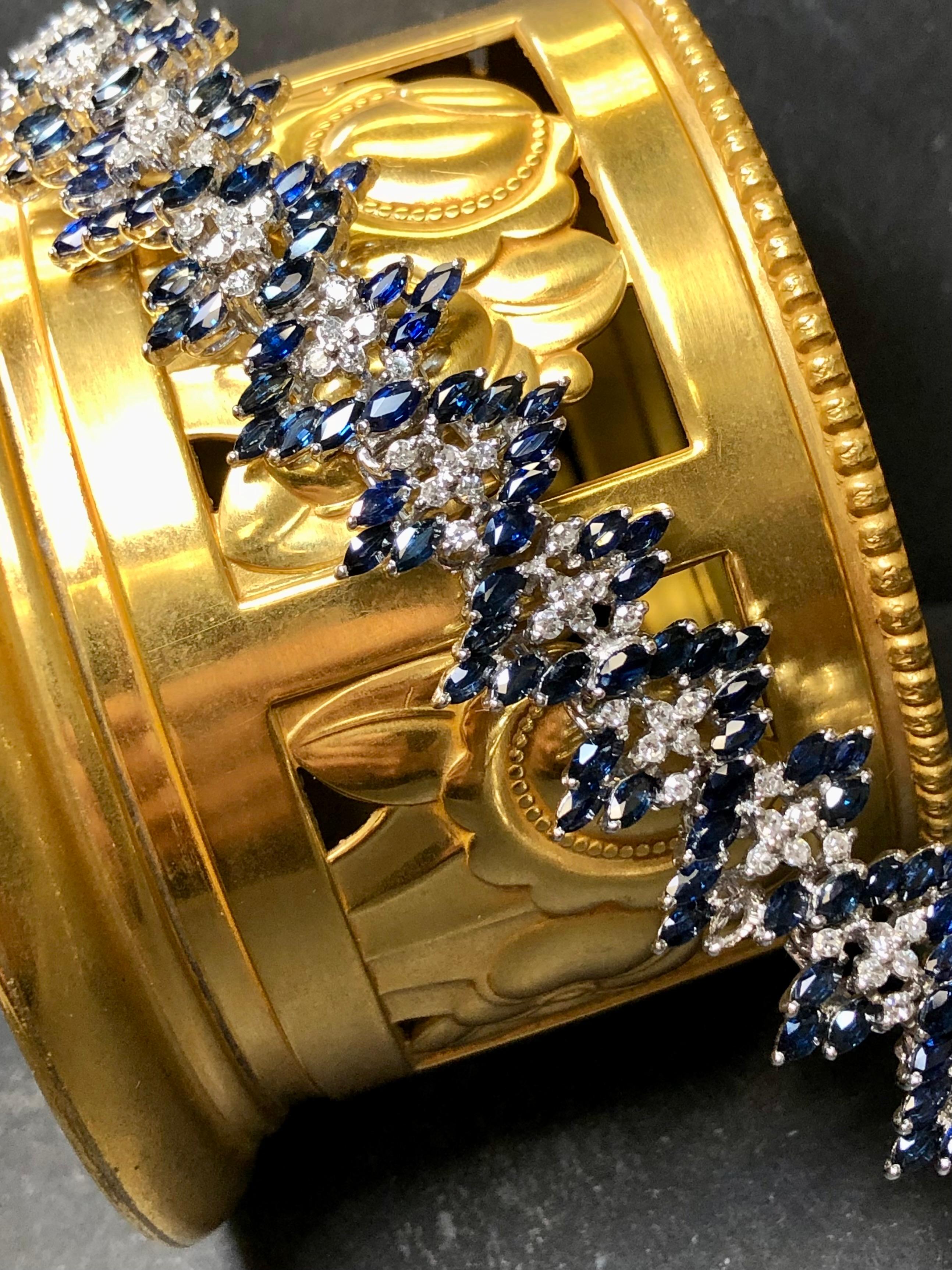 Taille Marquise Bracelet de succession 14KMarquise à larges chevrons et diamants 9,38 carats poids total 7 en vente