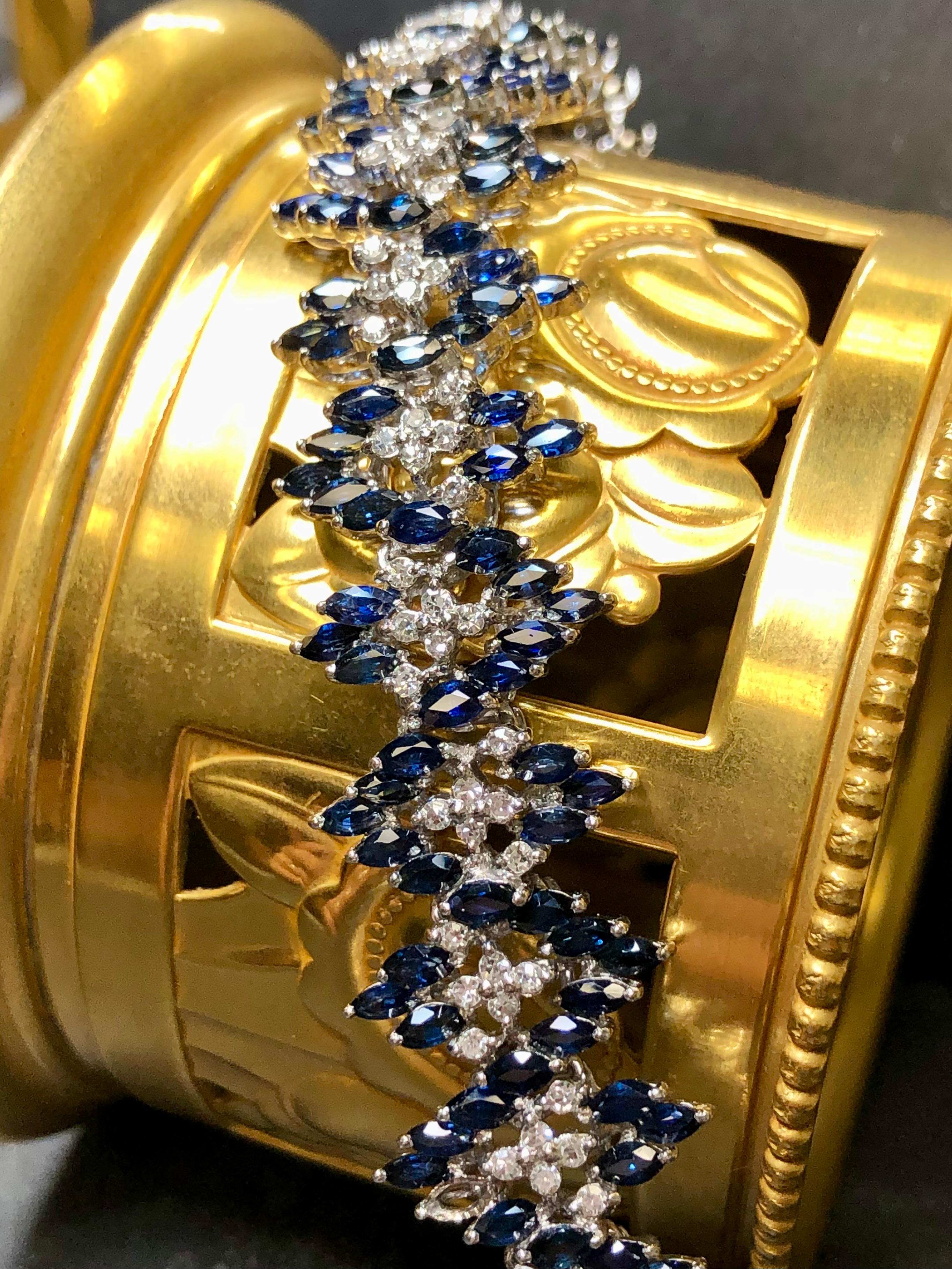 Nachlass 14KMarquise Saphir Diamant Breites Chevron-Armband 9,38cttw 7 im Zustand „Gut“ im Angebot in Winter Springs, FL