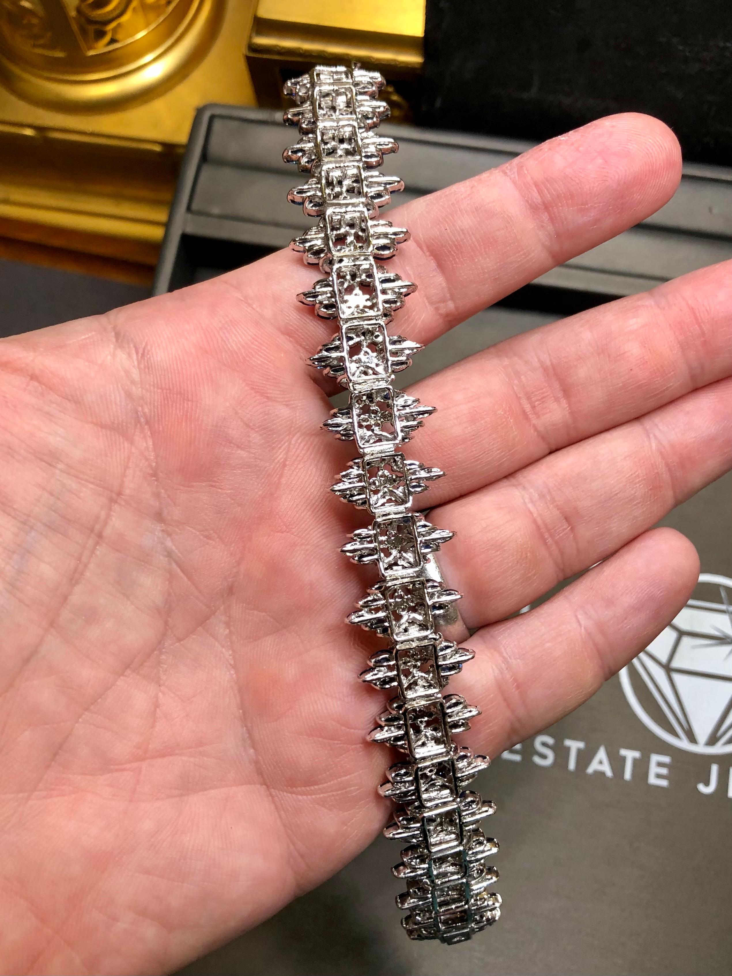 Estate 14KMarquise Sapphire Diamond Wide Chevron Bracelet 9.38cttw 7” For Sale 1