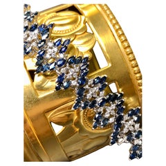 Estate 14KMarquise Sapphire Diamond Wide Chevron Bracelet 9.38cttw 7”